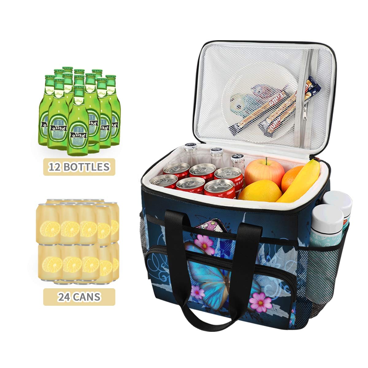 Butterfly Print Leakproof Insulated Lunch Cooler Bag with Detachable Shoulder Strap - Reusable Thermal Tote for Work, School, Picnic & Beach - Perfect for Women & Men's Lunch Storage & Organization