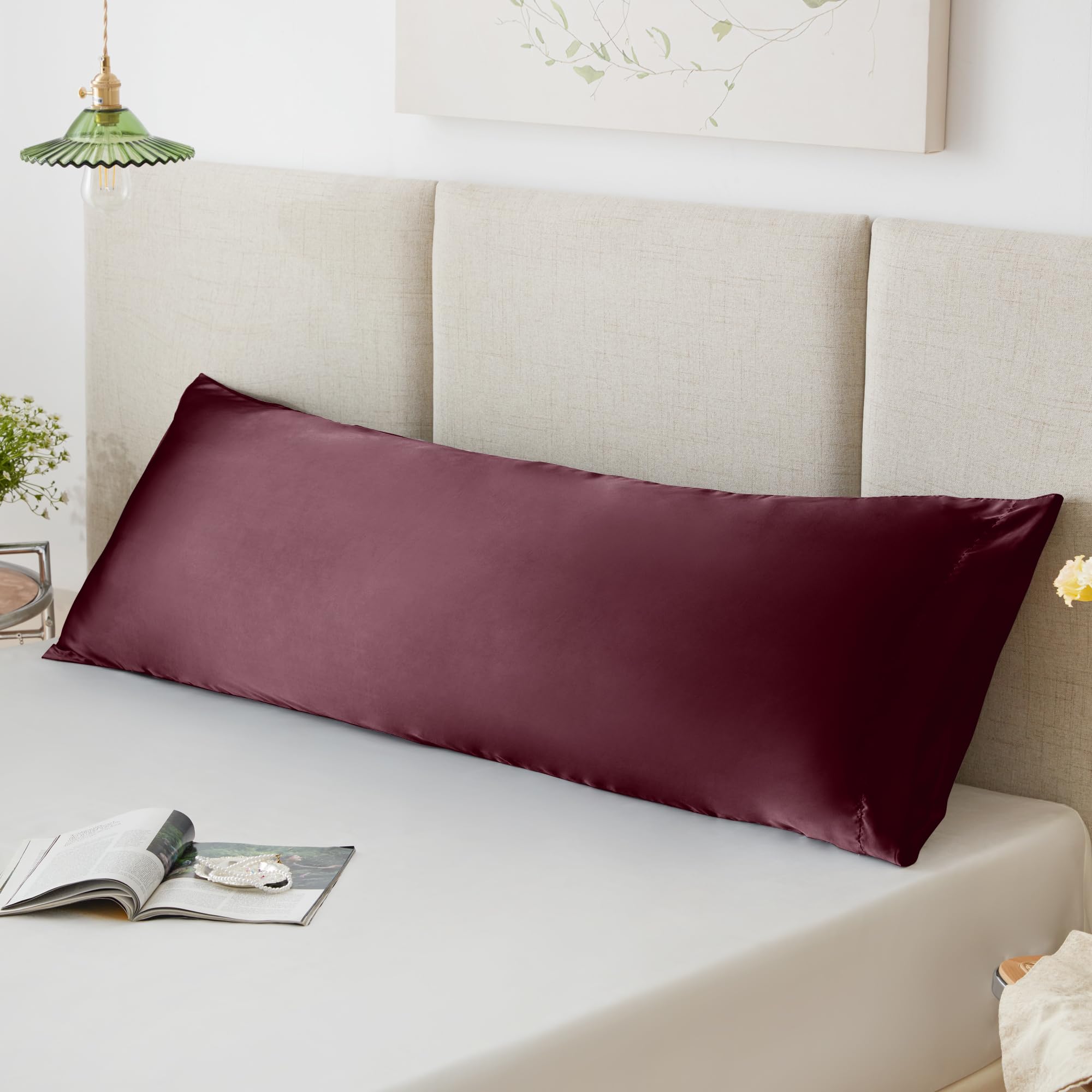 Love's Cabin 20x54 Inch Brick Red Satin Body Pillow Cover - Soft Cooling Pillowcase with Envelope Closure for Hair & Skin Care - Luxury Silk-Like Feel for Bedroom, Sofa & Travel Use