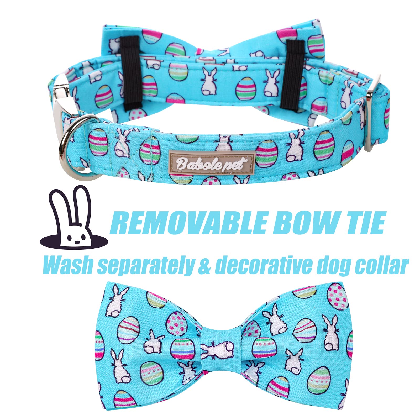 Easter Dog Collar with Bow Tie - Adjustable Bunny Egg Design Pet Collar with Metal Buckle for Small Medium Large Dogs - Perfect for Easter Photos, Pet Parties & Spring Celebrations