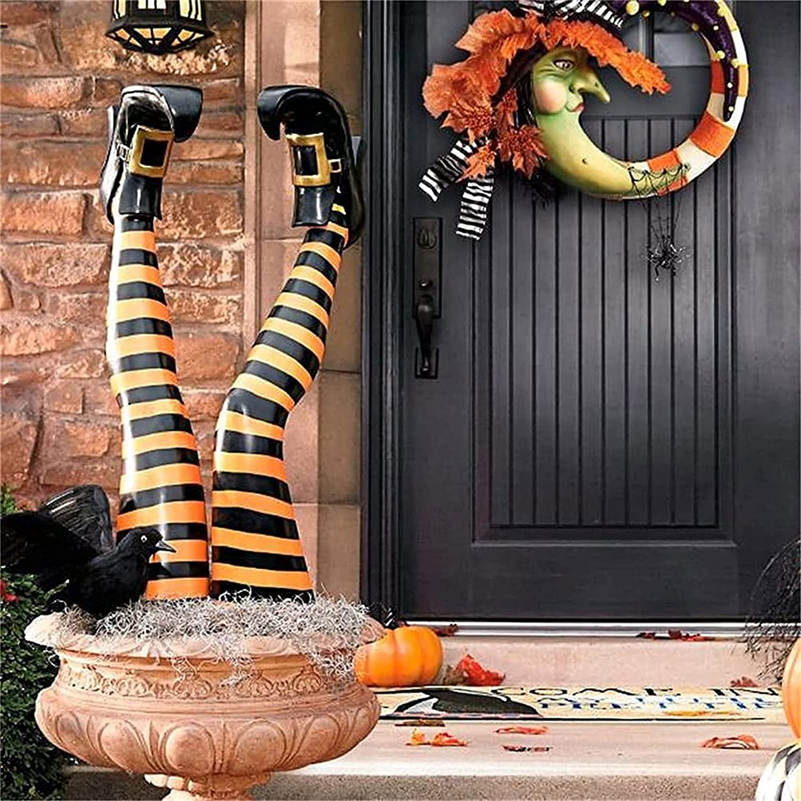 Halloween Wicked Witch Legs Prop - Outdoor Halloween Decorations for Lawn, Yard & Party - Stuffed Witch Legs with Orange Stockings - Perfect for Halloween Outdoor Decor, Haunted House & Spooky Yard Displays