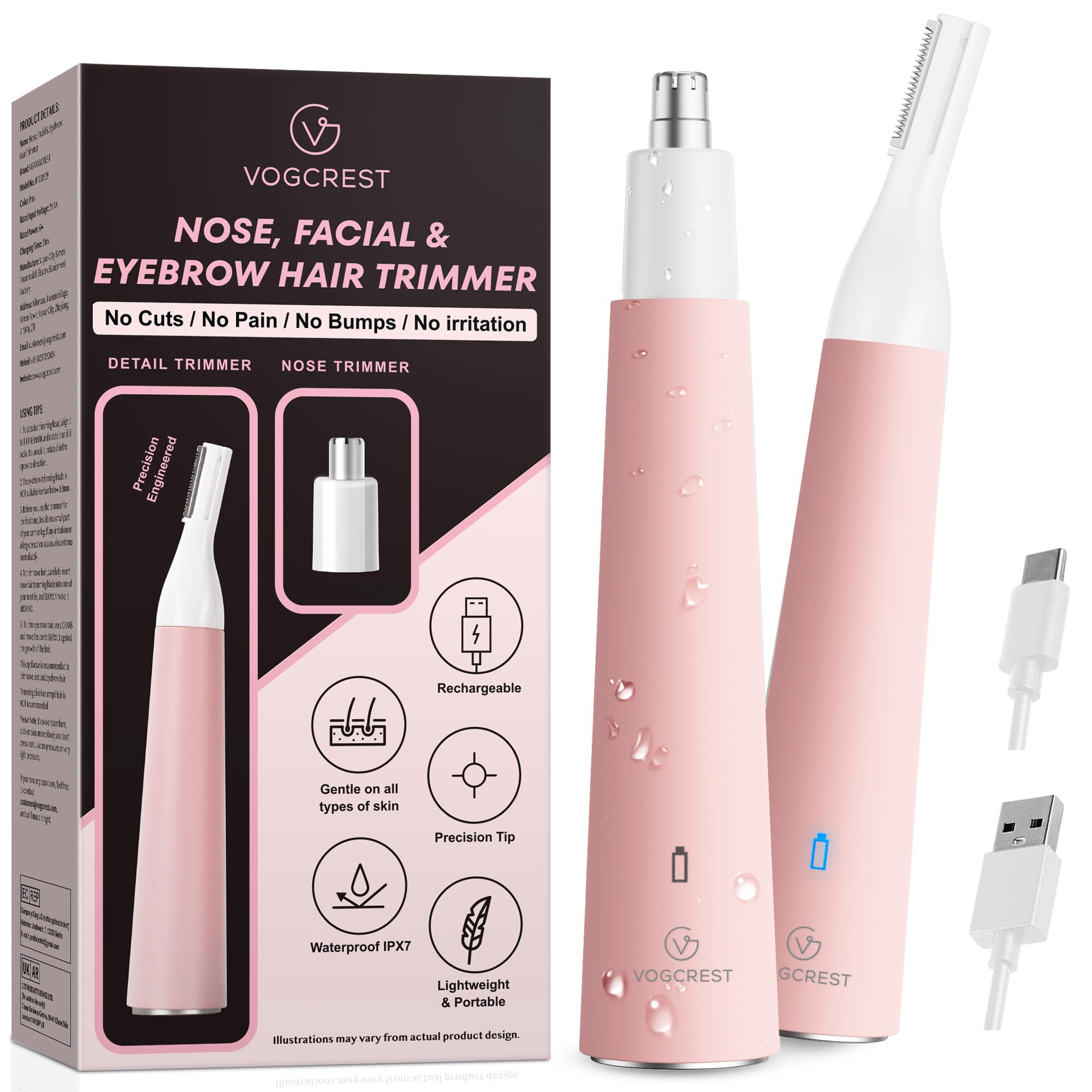 Best Women's Nose Hair Trimmer - Portable & Waterproof 2-in-1 Rechargeable Trimmer for Sensitive Skin - Easy to Clean for Travel, Gym & Daily Grooming