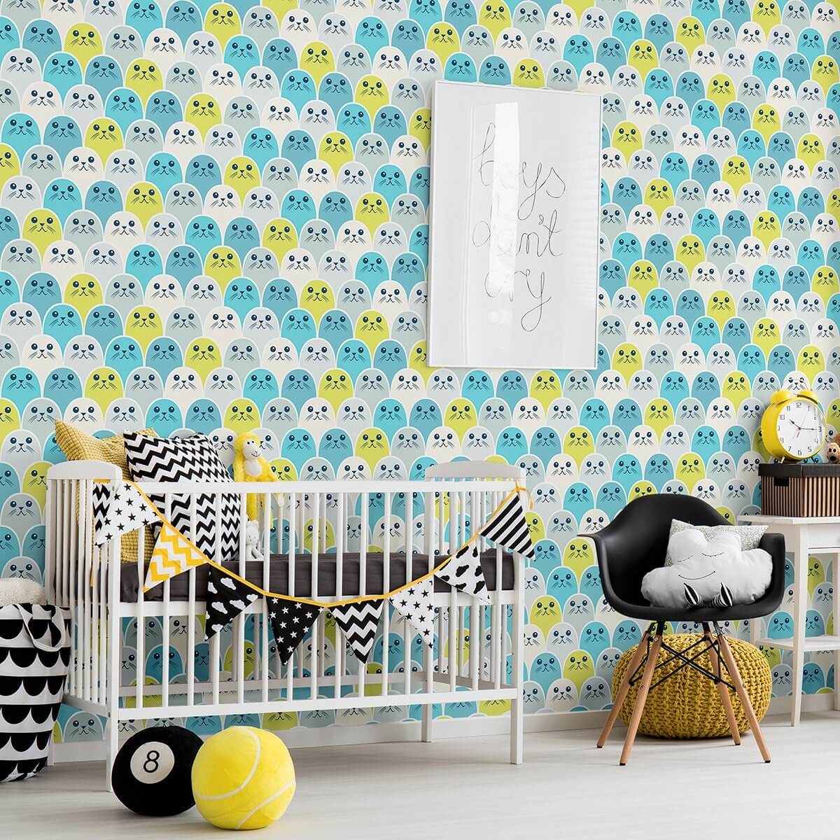 Teal Animal Print Baby Nursery Removable Wallpaper - Self-Adhesive Peel & Stick Wall Decor for Kids Room, Bedroom, Playroom