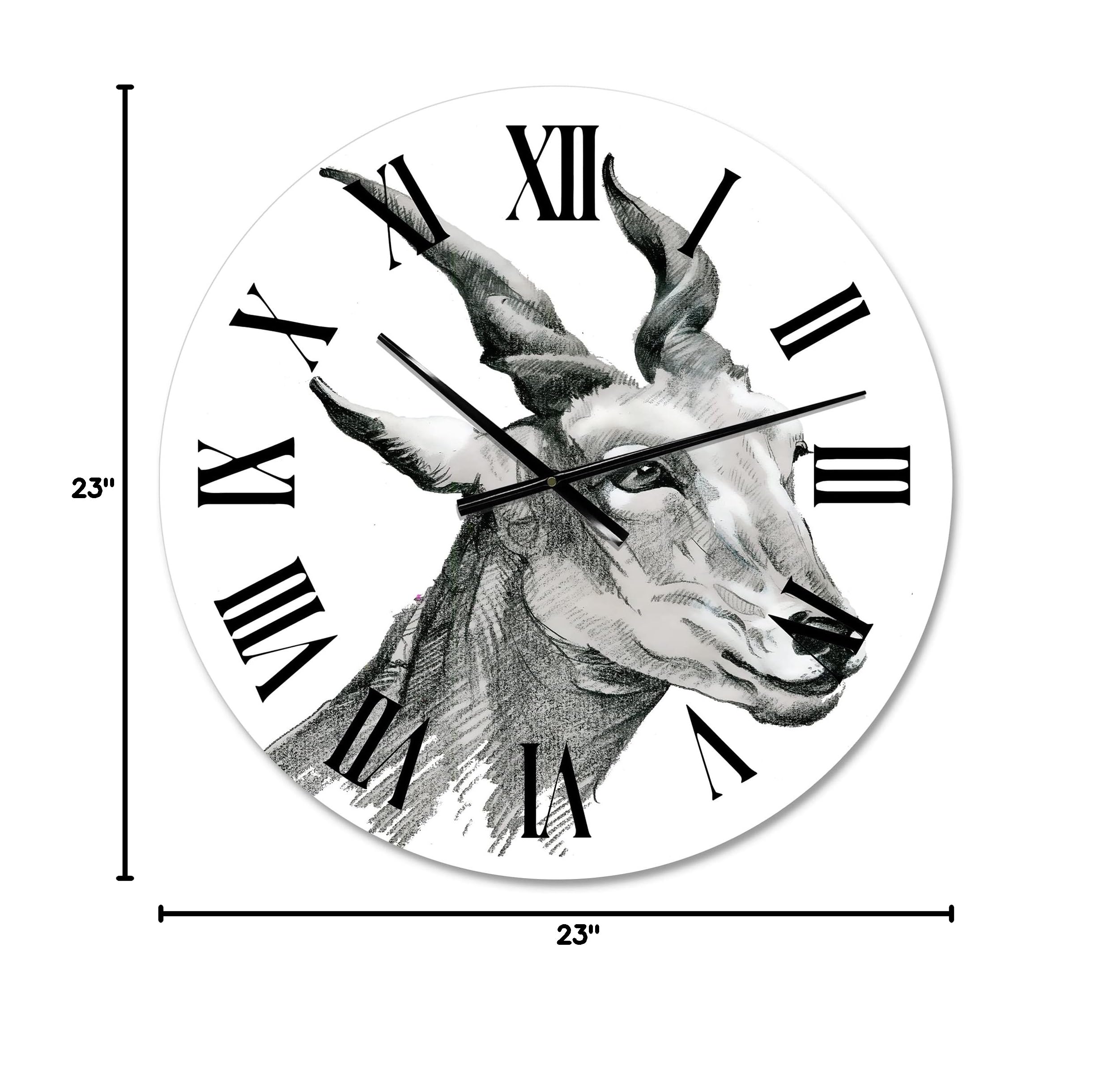 Farmhouse Wall Clock - Large Monochrome Goat Portrait Design for Kitchen, Living Room & Office Decor | Rustic Animal Wall Art