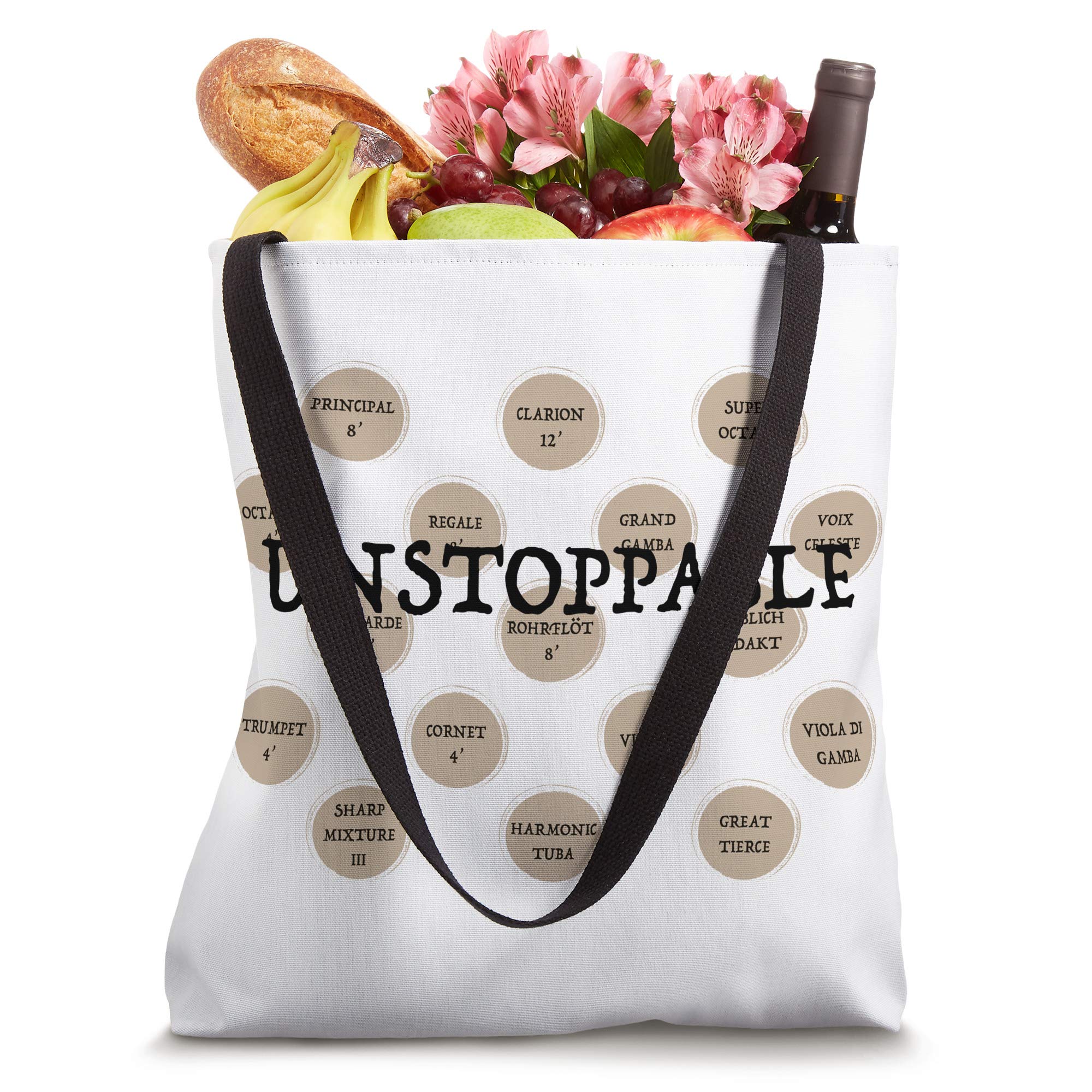UNSTOPPABLE Pipe Organ Humor Stop Knob Design Tote Bag - Funny Music Lover Gift for Organists & Choir Members - Perfect for Church, Concerts & Music Rehearsals