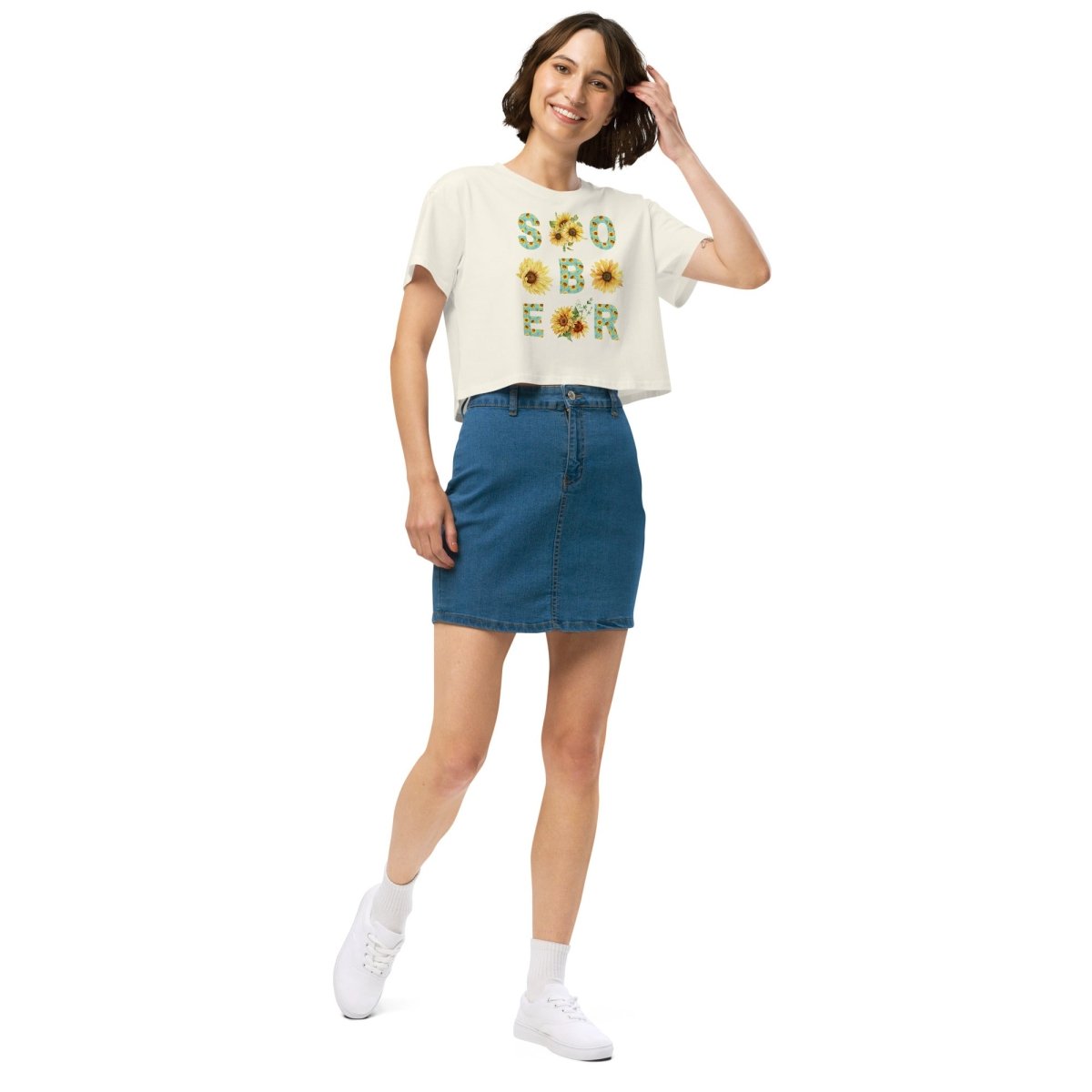 SOBER - Vintage Chinoiserie Sunflower Print Crop Top for Women | Summer Boho Fashion | Perfect for Beach, Music Festivals & Casual Outings