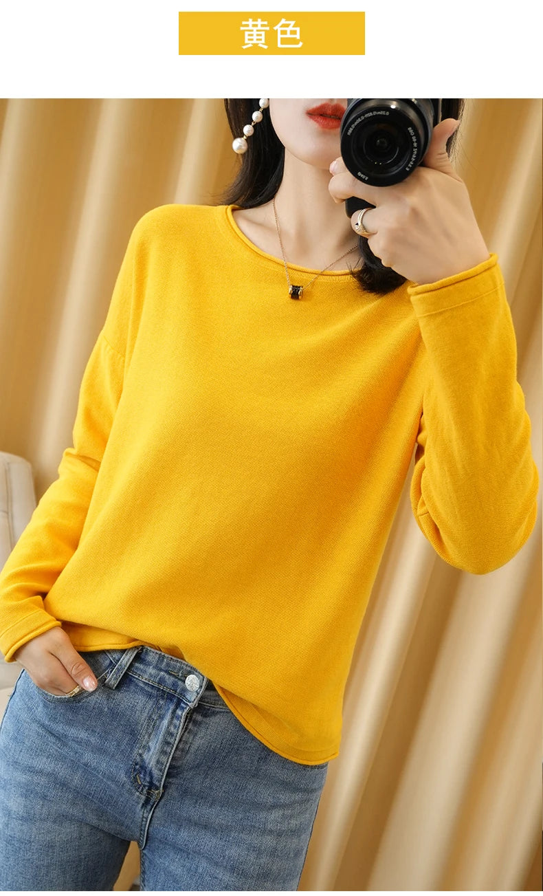 Soft Cotton O-Neck Pullover Knit Sweater for Women - Cozy Winter Wear & Casual Outfits