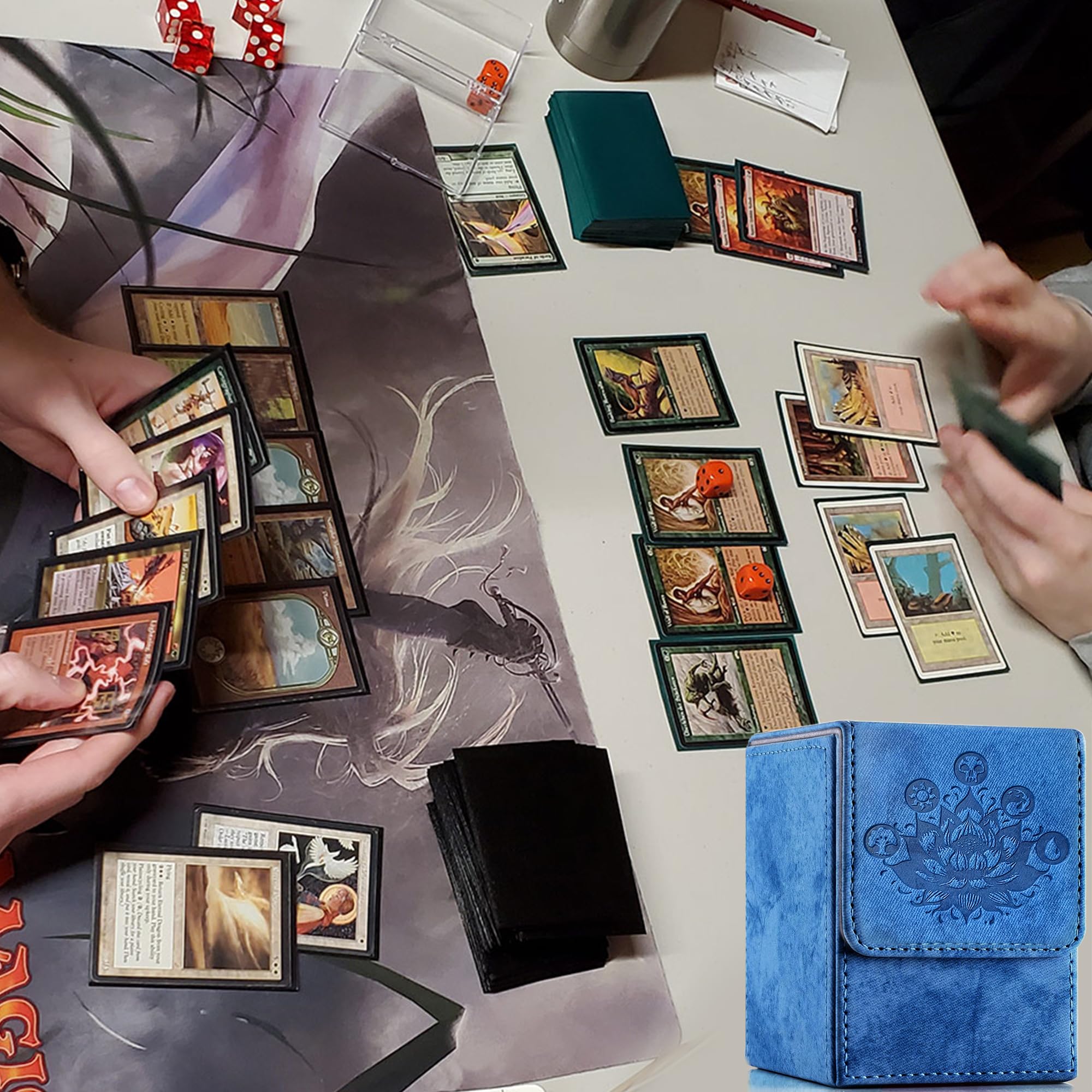 Premium MTG Card Deck Box - Holds 200 Trading Cards | Durable PU Leather with Strong Magnet Closure | Navy Blue Storage Case for Magic The Gathering, Pokémon, Yu-Gi-Oh! TCG | Perfect for Game Nights, Tournaments & Collectors
