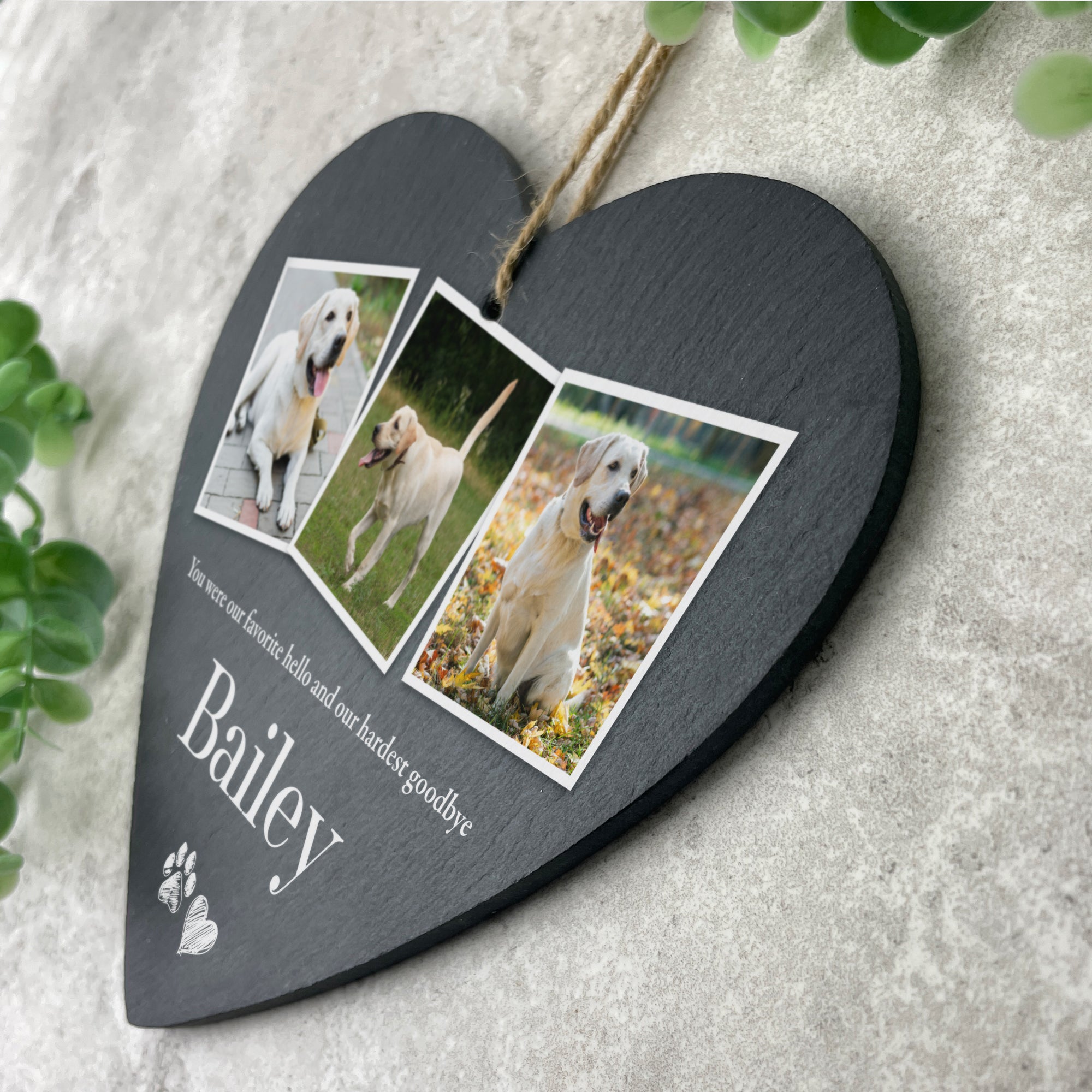 Custom Engraved Pet Memorial Slate - Personalized Photo Hanging Heart Decor (15x16cm) - Perfect for Pet Loss Gifts, Memorial Keepsakes & Home Decor