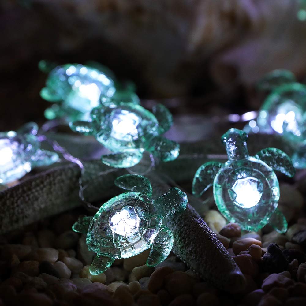 Sea Turtle Decorative String Lights - 18.7 Ft 40 LED USB Plug-in Silver Copper Wire Fairy Lights for Indoor & Outdoor Decor - Beach Theme Party, Wedding, Garden, Patio Lighting - Cool White with Remote Control & Timer