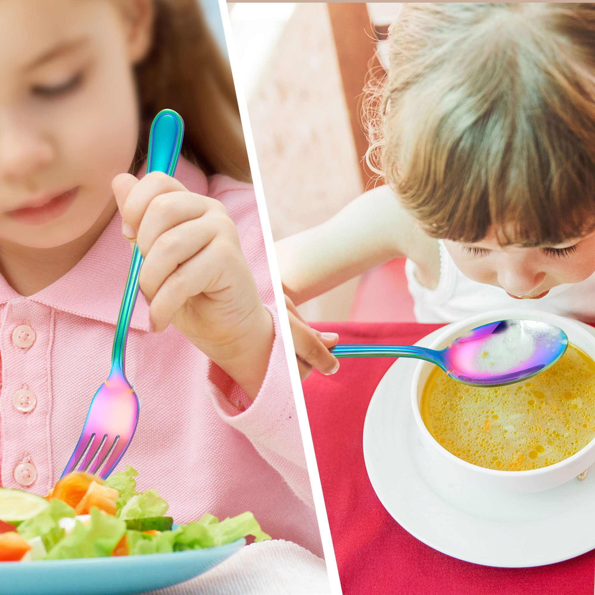 Rainbow Kids Silverware Set - 9-Piece Stainless Steel Toddler Utensils with Knife, Fork & Spoon | Dishwasher Safe & Mirror Finish | Perfect for Home, School Lunch & Travel