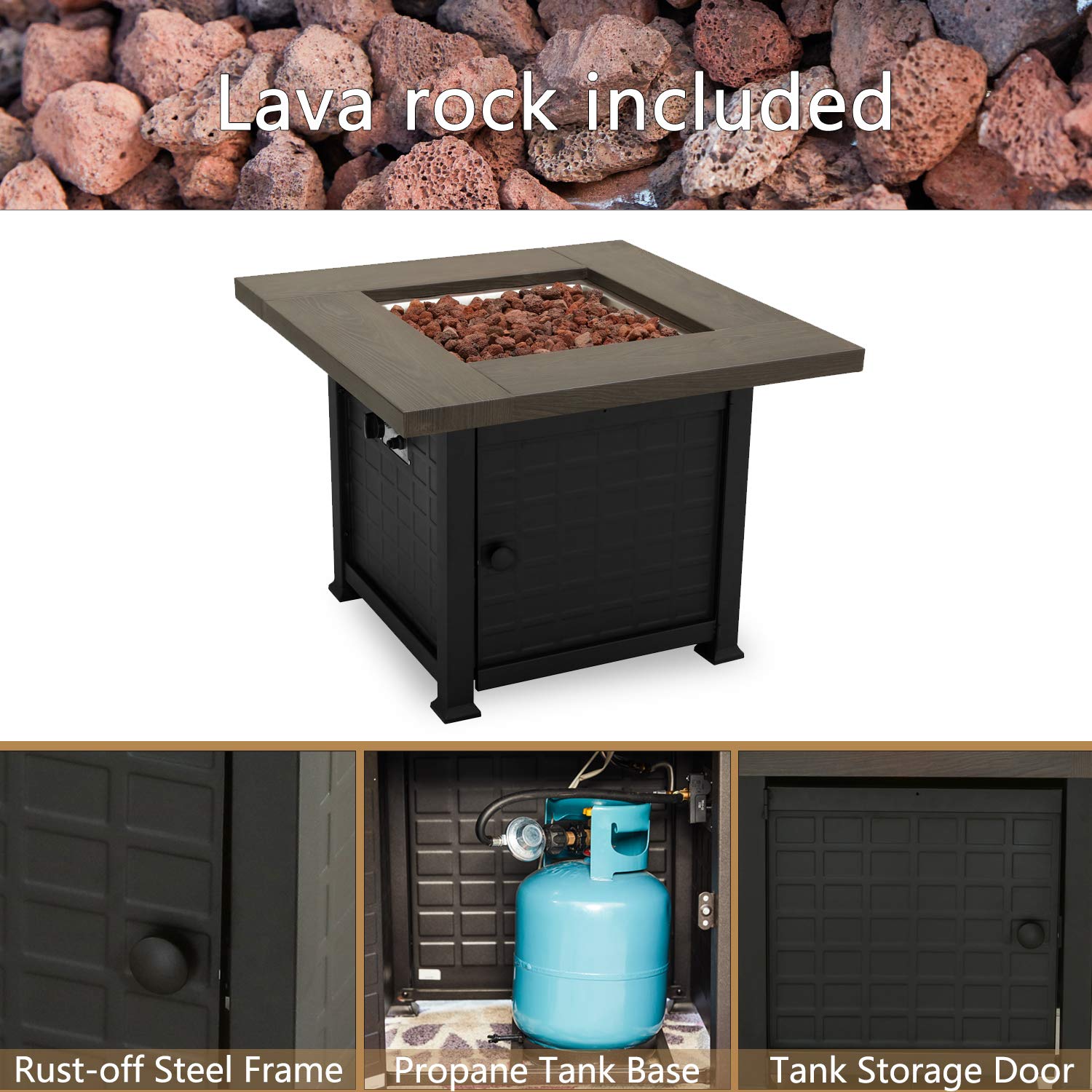 PatioFestival 5-Piece Outdoor Conversation Set with 50,000 BTU Propane Fire Pit Table & Rocking Chairs - CSA Certified Beige Patio Furniture for Backyard, Garden, Poolside Relaxation & Entertaining