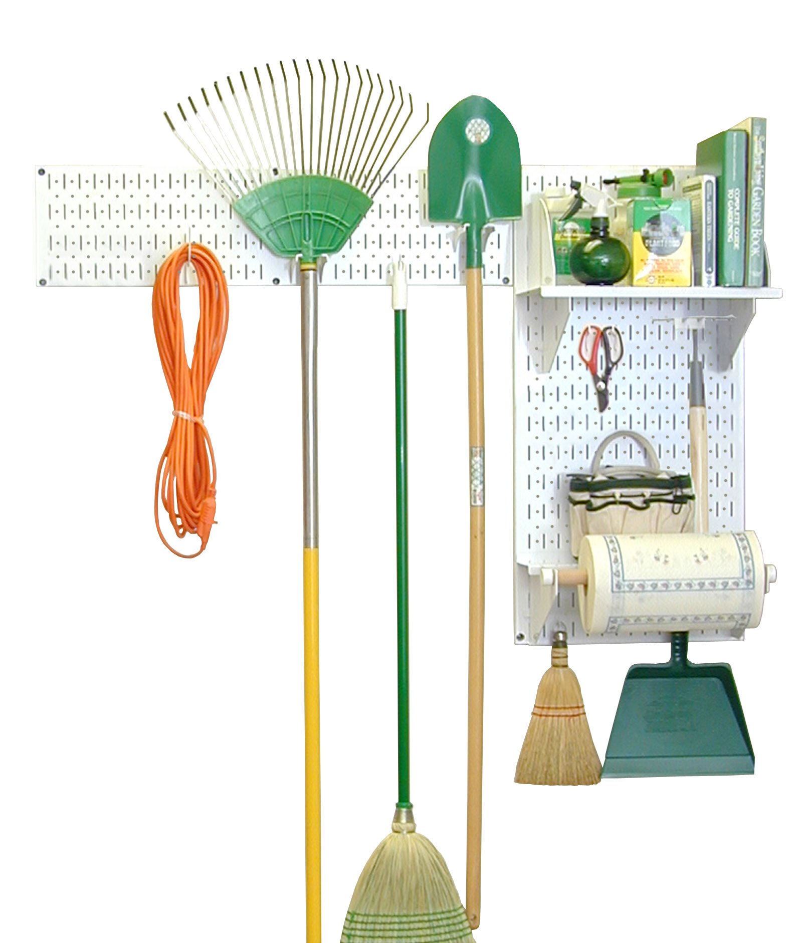Wall Control Gardening Tool Pegboard Wall Storage Organizer Kit - White | Heavy Duty Metal Pegboard Panel for Garden Tools, Shovels & Rakes | Garage, Shed & Workshop Organization Solution