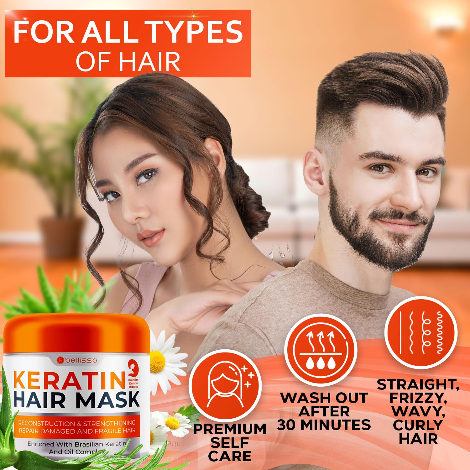 BELLISSO Clarifying Shampoo & Keratin Hair Mask for Women & Men - Deep Cleansing & Repair for Color-Treated, Oily or Damaged Hair - Salon Quality Hair Care at Home