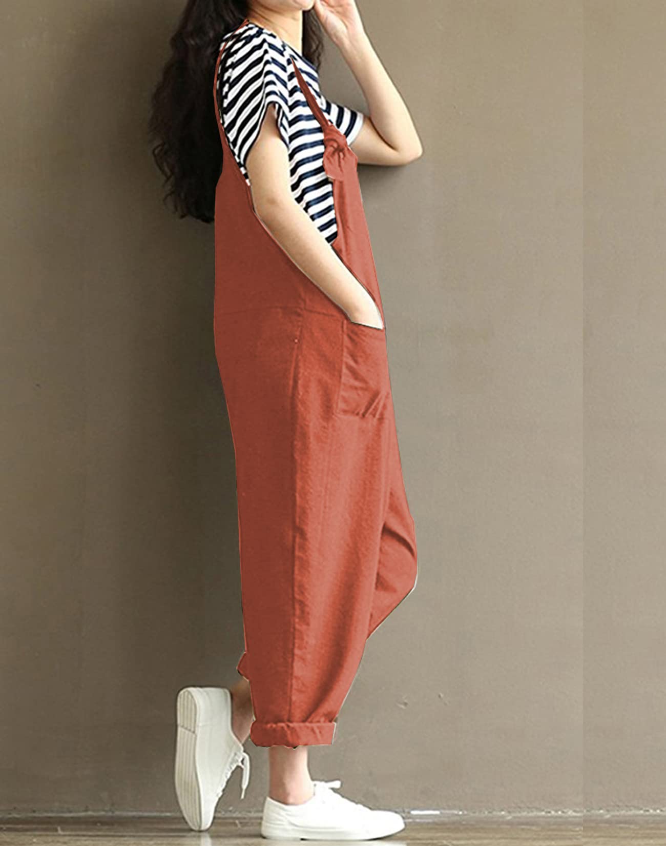 Aedvoouer Women's Plus Size Wide Leg Jumpsuit - Loose Cotton Linen Overalls with Bib Pants | Casual Outfit for Summer, Work & Streetwear Fashion