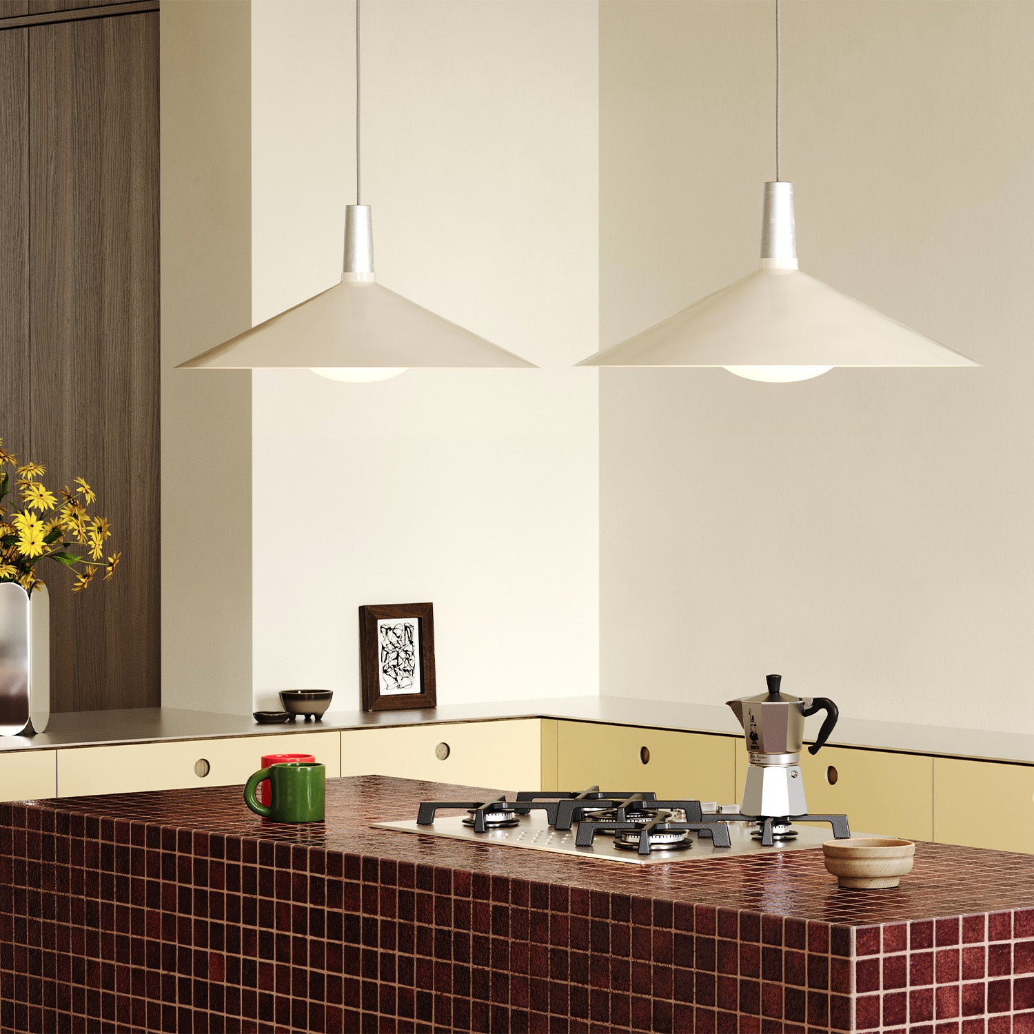 Bower Pendant Light Large in Oyster White + Oval II - Modern Ceiling Fixture for Dining Room, Kitchen Island & Living Room Lighting