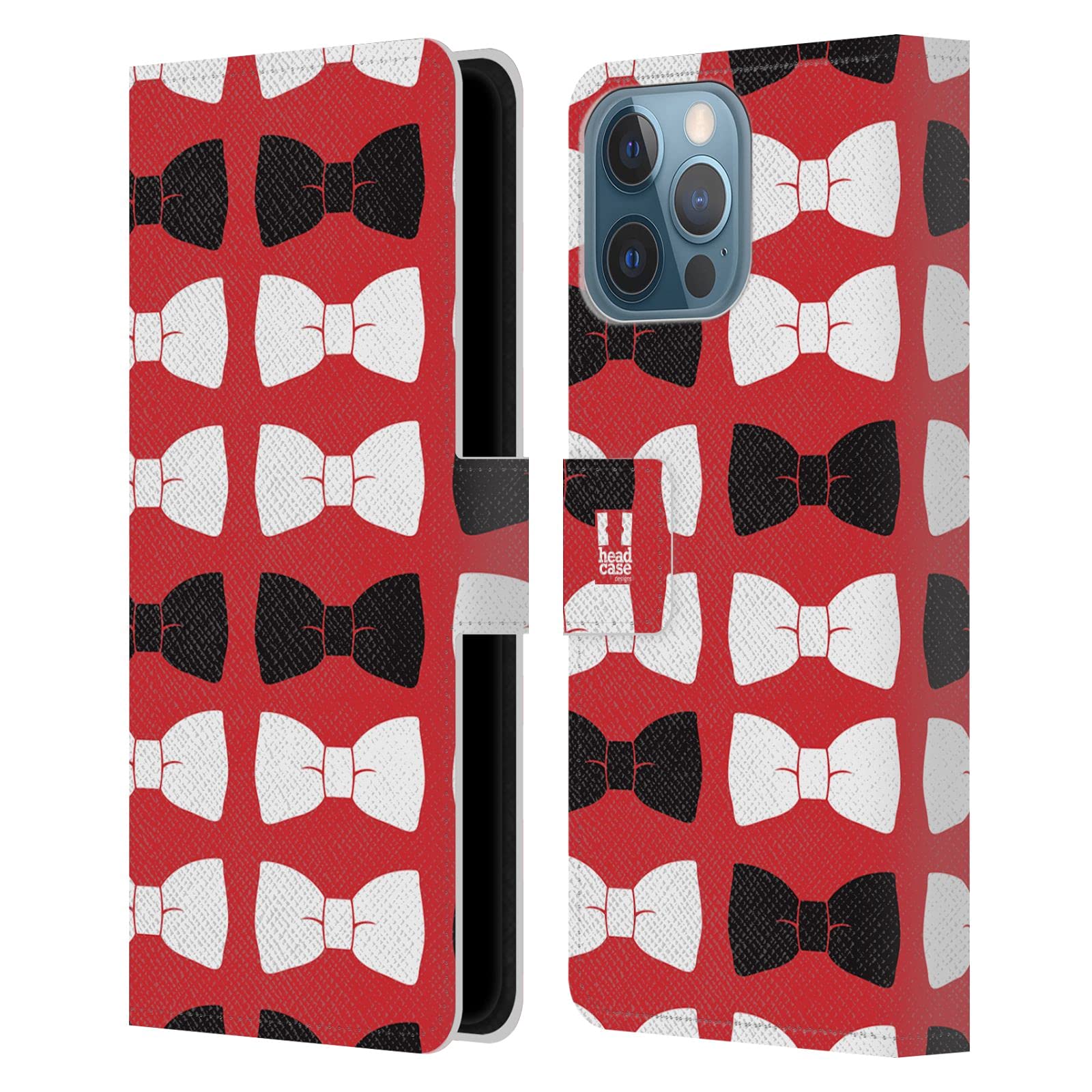Head Case Designs Gentleman Bow Ties Red Ribbon Leather Book Wallet Case Cover for Apple iPhone 13 Pro Max - Perfect for Formal Events and Business Meetings