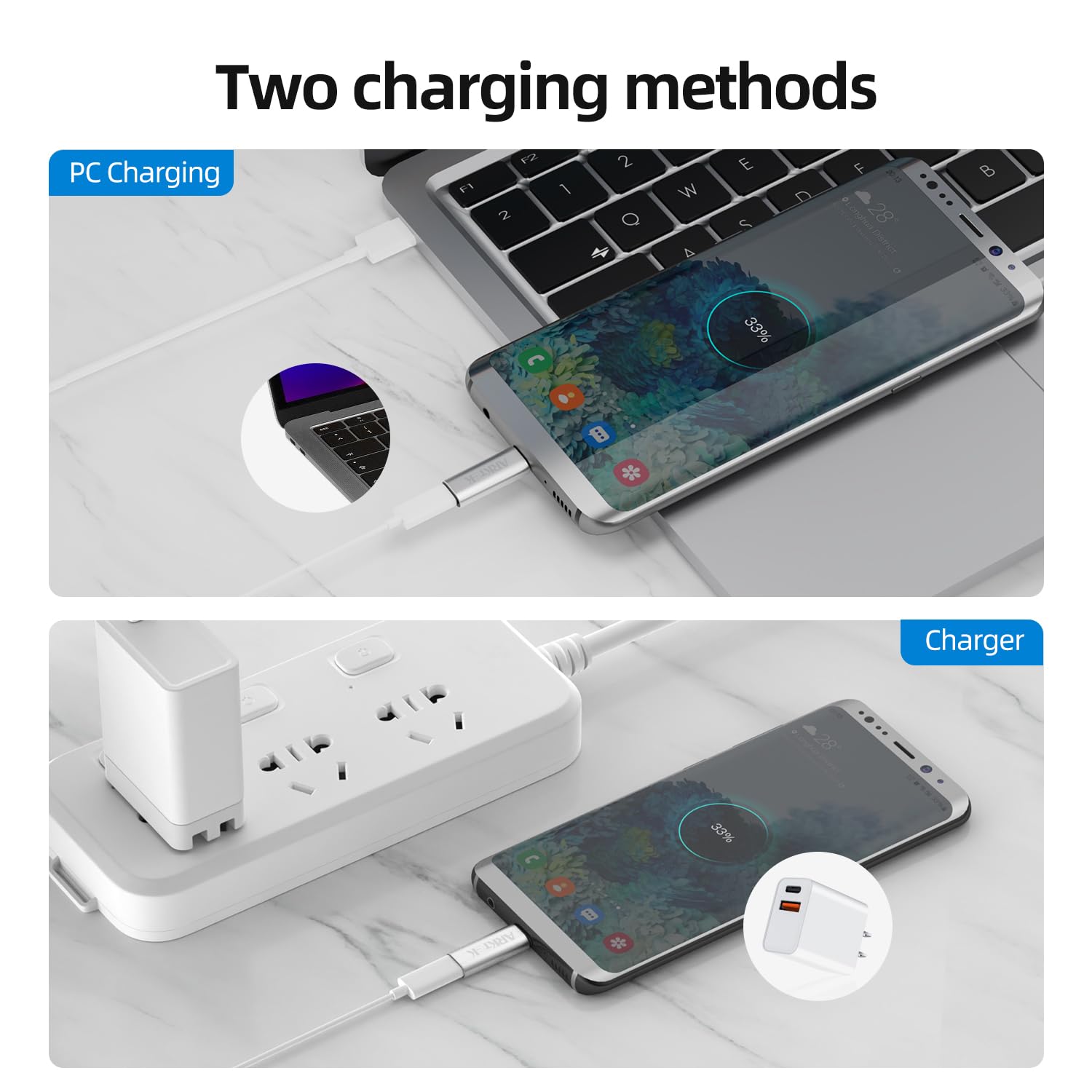ARKTEK 2-Pack USB C to Lightning Adapter - Fast Charging & Data Transfer OTG Support - Compatible with iPhone 16/15/Plus/Pro/Max, AirPods 4/Pro 2, Galaxy S24 Ultra/Note 20, iPad Mini 6 - Perfect for Travel, Office & Home Charging