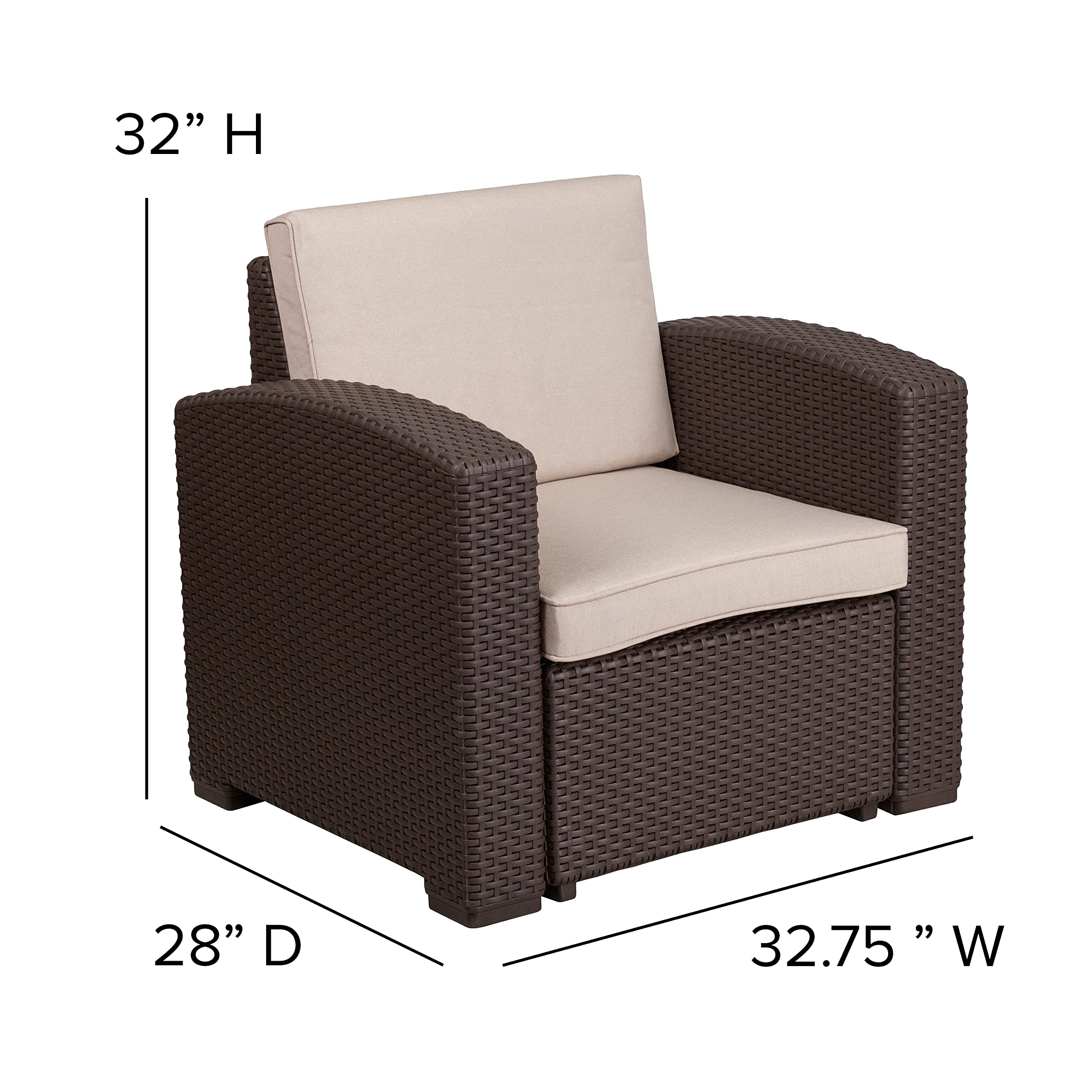 Merrick Lane Errol 5-Piece Outdoor Patio Furniture Set - Brown Wicker-Look Resin - 2 Chairs & Sofa with Cushions + Coffee Table & Side Table - Weatherproof for Garden, Poolside & Backyard Relaxation