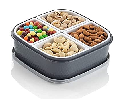 HNK 4-Section Airtight Dry Fruit Storage Container with Lid - Kitchen Spice Organizer, Masala Box, Serving Tray for Nuts, Snacks & Spices - Perfect for Pantry Organization & Food Presentation