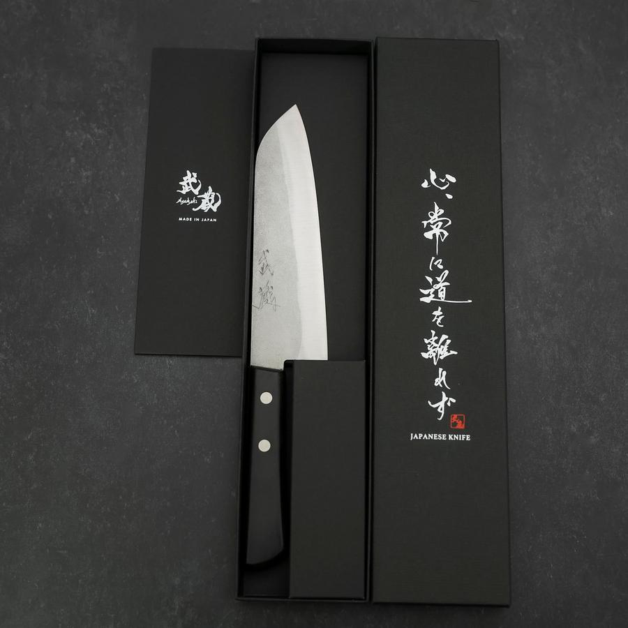 Premium Santoku Knife 165mm - VG-1 Stainless Steel Blade with Nashiji Finish & Ergonomic Western Black Handle - Perfect for Slicing, Dicing, and Chopping Vegetables, Meat, and Fish