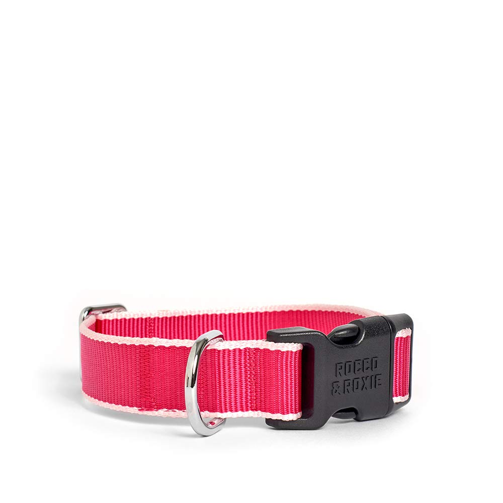 Rocco & Roxie Large Dog Collar - Adjustable Pink & Cream Pet Collar for Big Dogs - Durable Nylon Dog Accessories for Walking, Training & Outdoor Adventures