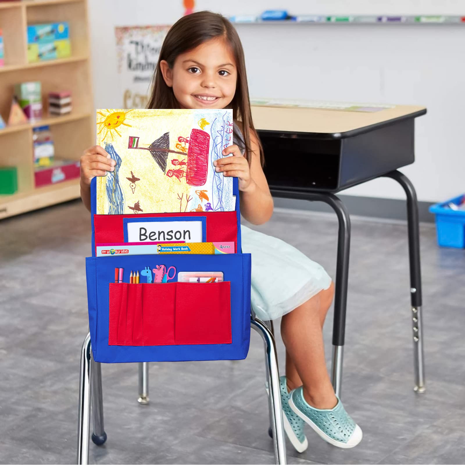 Godery Chairback Organizer - Canvas Seatback Storage Pocket for Home, Classroom & Team Use - Perfect for Kids, Teachers & Parents (Red) - Keep Books, Supplies & Essentials Handy