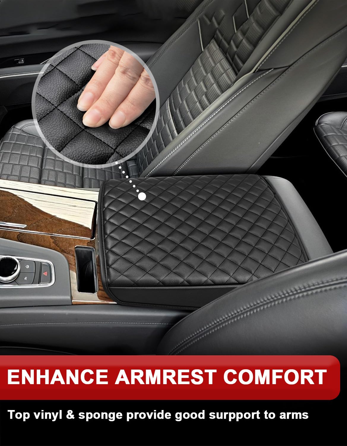 Premium Vinyl Leather KBH Center Console Armrest Cover for Cadillac Escalade 2021-2024 | Anti-Scratch Car Interior Accessories | Black Armrest Protector for Comfort & Style | Perfect for Road Trips & Daily Commutes