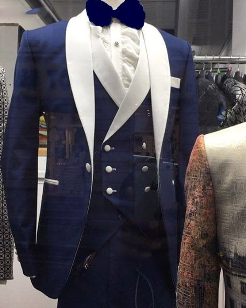 Blue & White Groomsmen Suit for Men - 3 Piece Wedding Tuxedo Set (Jacket, Pants & Vest) | Formal Attire for Weddings, Prom & Special Occasions