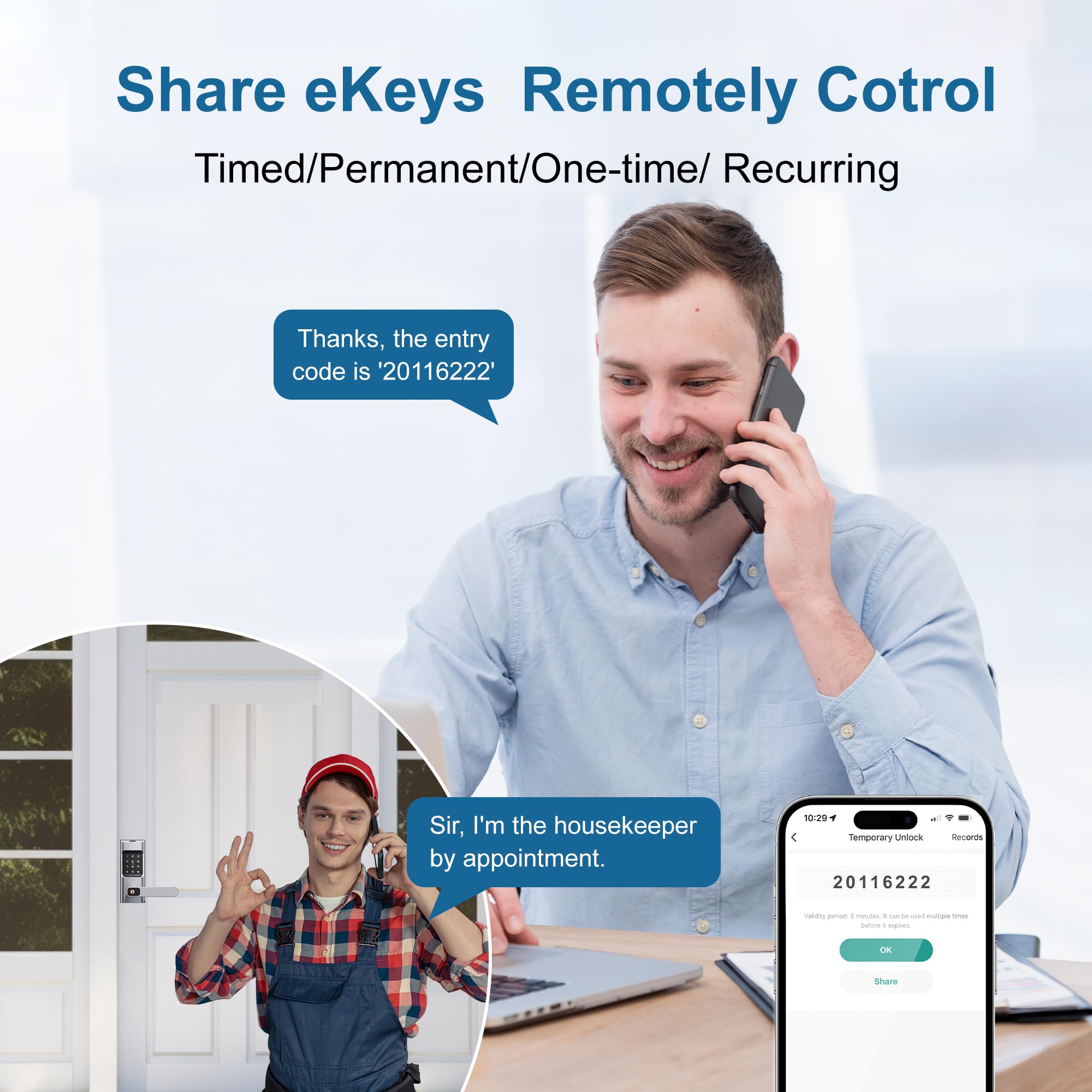 ENOKER Smart Keypad Door Lock with Handle - 6-in-1 Keyless Entry Fingerprint Electronic Lock, Biometric Digital Security for Front Doors | Home, Office & Rental Use | Easy APP Control for Smart Home Access