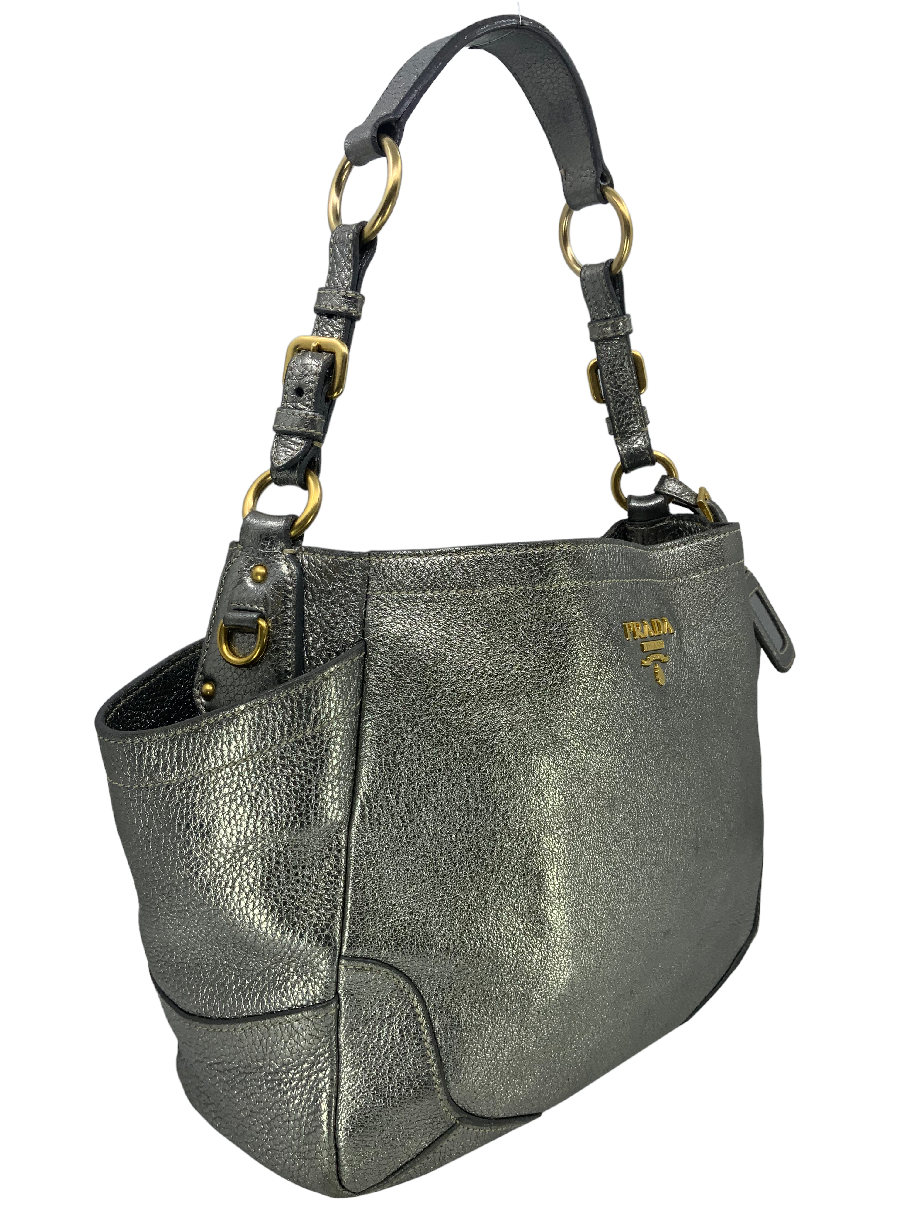 Prada Side Pocket Zip Vitello Daino Hobo Shoulder Bag - Luxury Leather Handbag for Women, Perfect for Work, Travel & Everyday Use