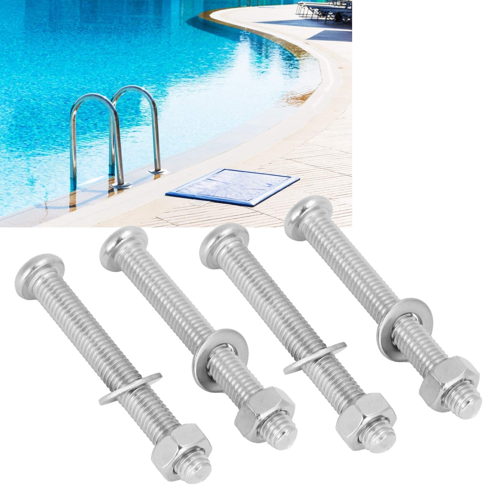 Stainless Steel Pool Ladder Bolts and Nuts Set - 4pcs Heavy Duty Hardware for Inground/Above Ground Swimming Pool Ladder Installation and Repair