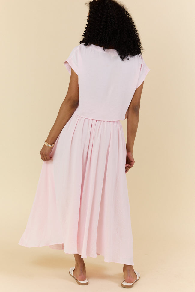 Just Makes Sense Flowy Light Pink T-Shirt and Skirt Set - Women's Casual Outfit for Summer, Beach, and Everyday Wear