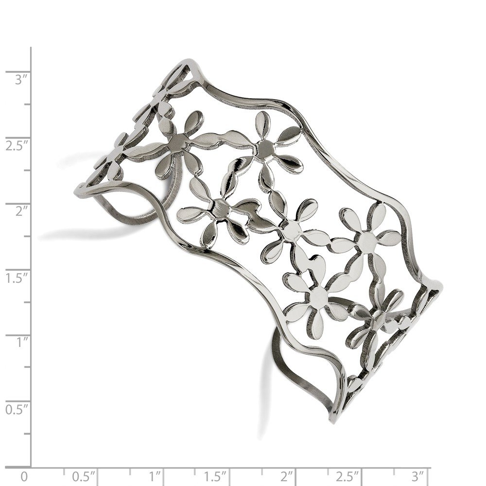 Jewels By Lux Stainless Steel Floral Cuff Bangle Bracelet for Women - Elegant Flower Design Fashion Jewelry for Parties, Weddings & Everyday Wear