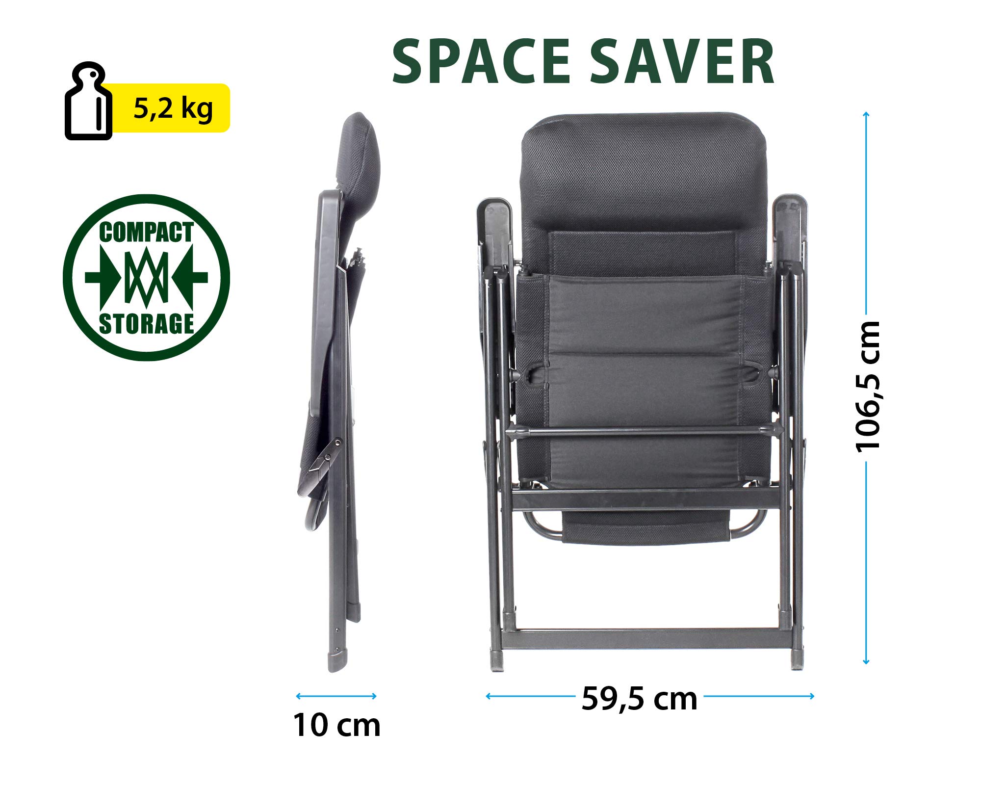 BRUNNER FRA601277 Aravel Camping Chaise Lounge Chair - Black, Portable Outdoor Folding Chair for Camping, Beach, Picnic, Backyard & Patio Relaxation