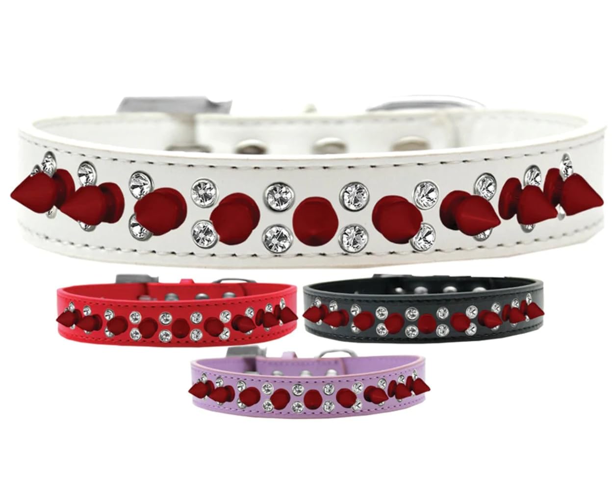 Stylish Pet & Dog Spike Collar with Double Crystal & Red Spikes - Fashionable Red 20-Inch Adjustable Collar for Small to Medium Dogs - Perfect for Daily Walks, Training & Punk Style Outfits