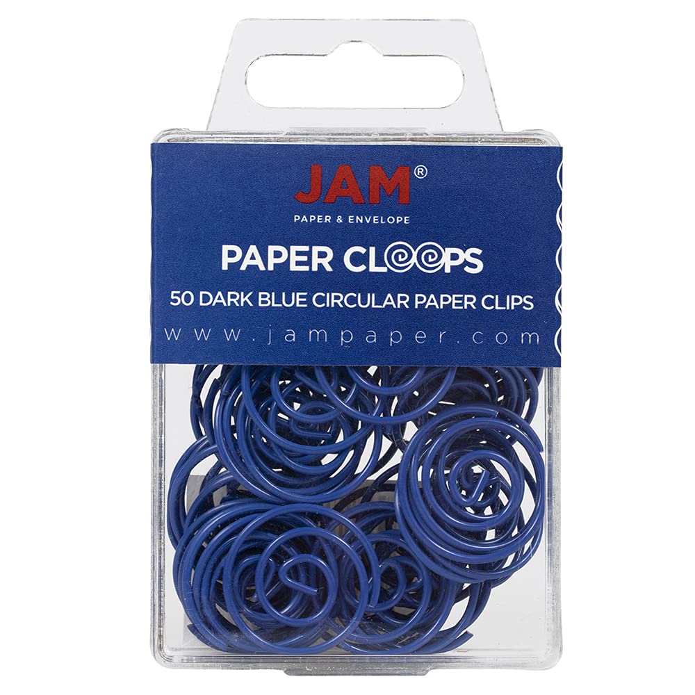 JAM PAPER Round Paper Clips - 50-Pack Dark Blue Circular Binder Clips for Office, School, and Home Organization