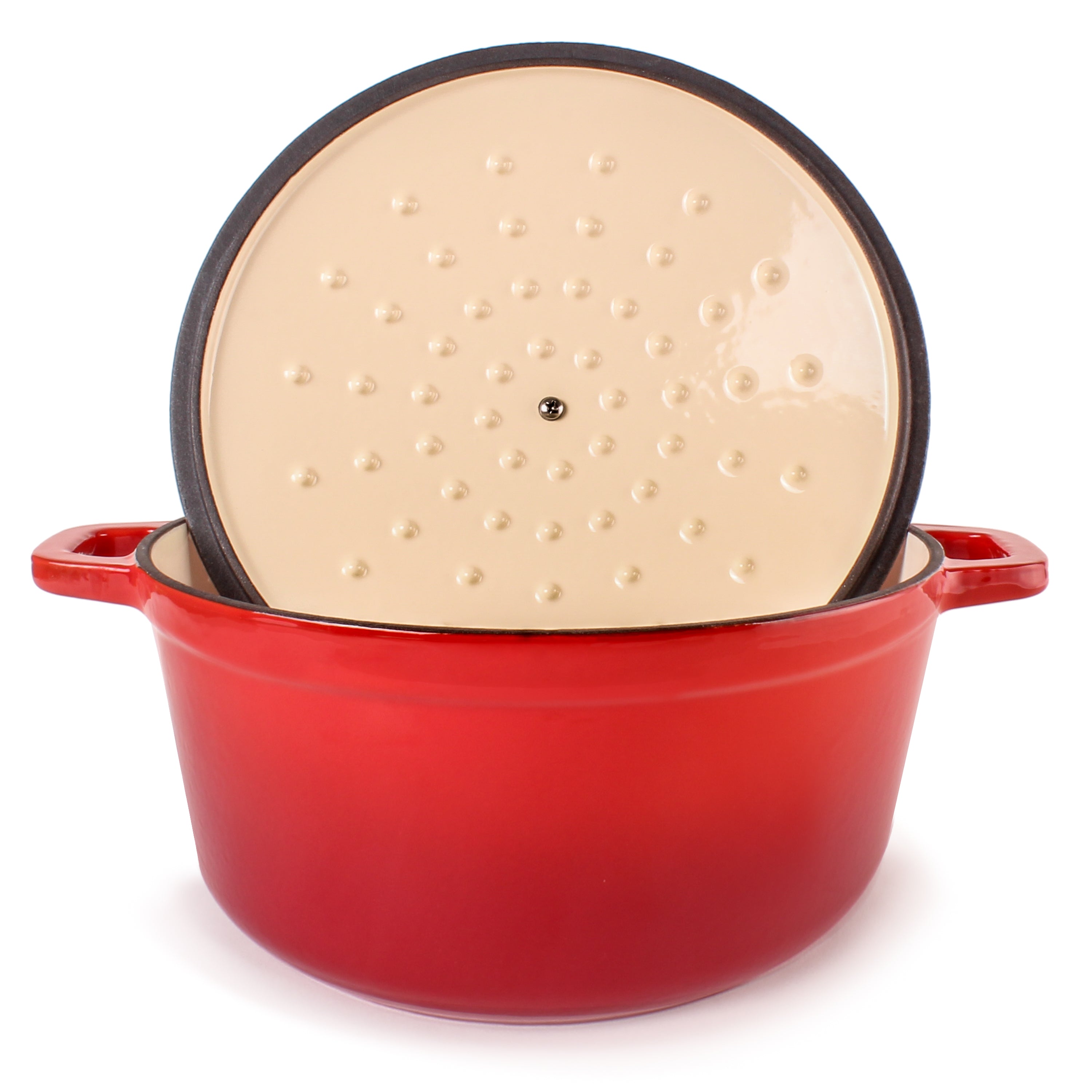 BergHOFF Neo Cast Iron 7-Quart Round Dutch Oven with Lid - Red | Heavy Duty Enameled Cookware for Braising, Stewing & Baking | Perfect for Stovetop, Oven & Campfire Cooking