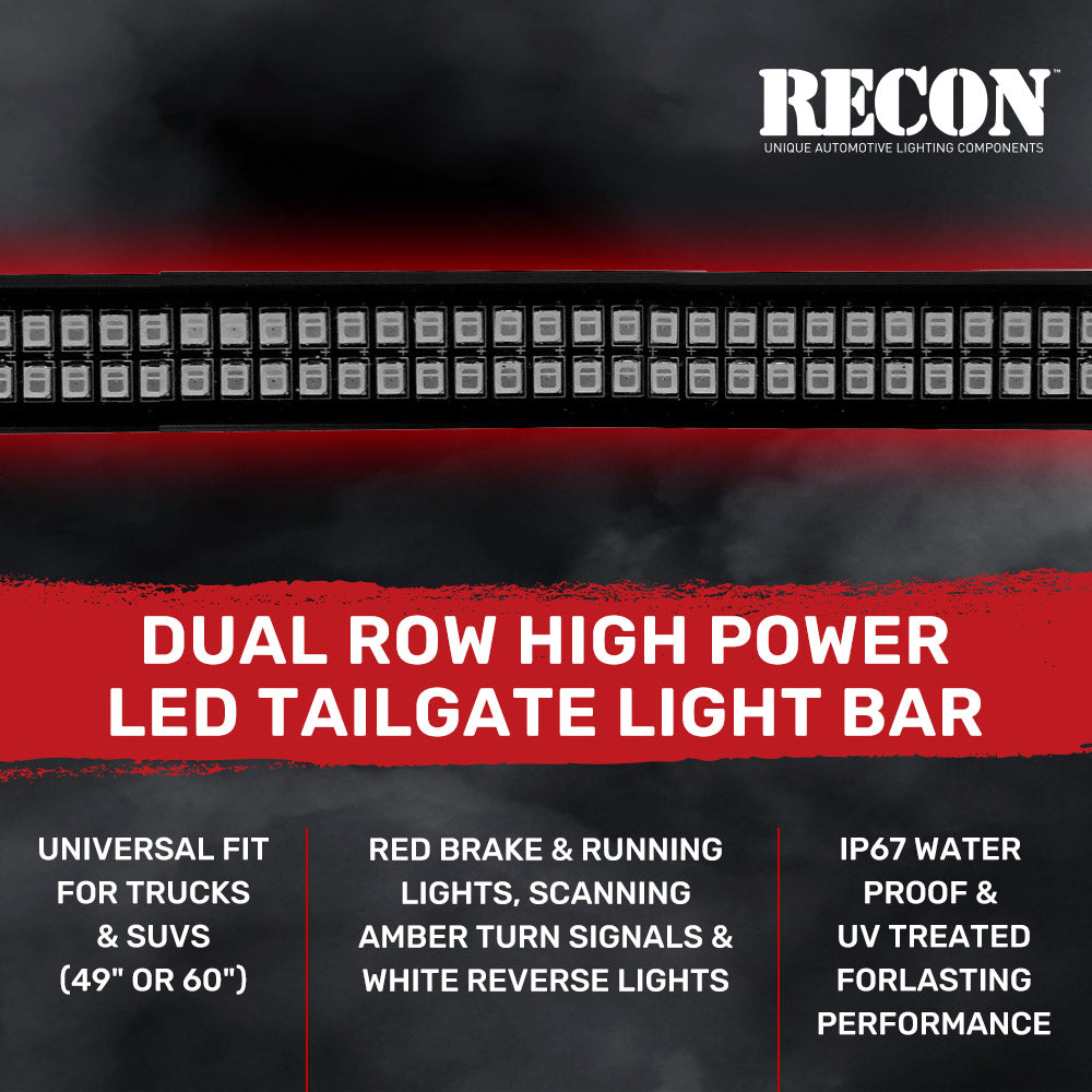 Dual Row Tailgate Bar - High Power LED Amber Scanning Signals with Brake & Reverse Lights - Multiple Sizes Available - Perfect for Trucks, Trailers & Off-Road Vehicles