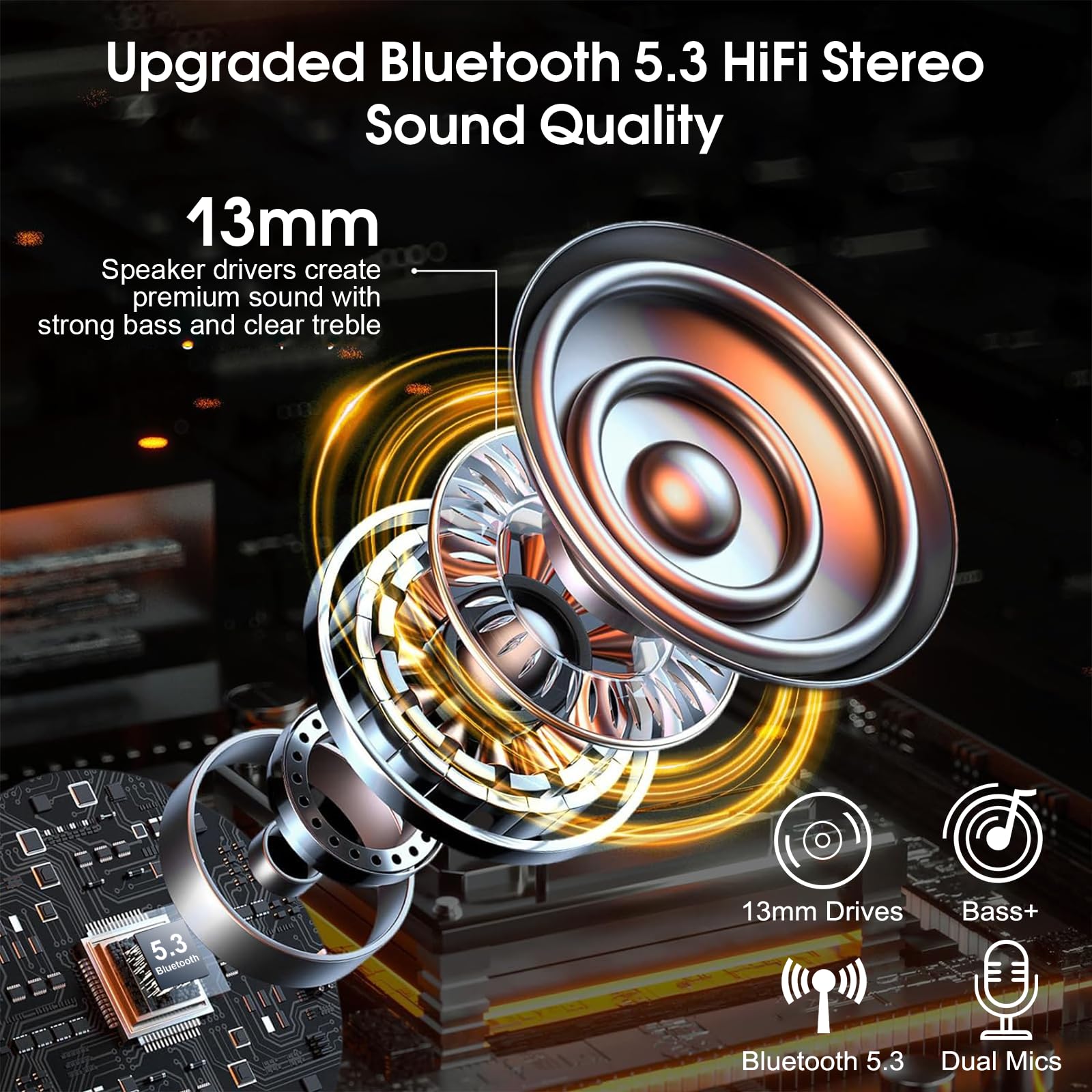 SKIUDCT V5.3 Wireless Bluetooth Headset - 120H Playtime, Dual Mic ENC Noise Cancelling, Hands-Free Earpiece for Driving, Business Calls & Office Work | Comfortable & Lightweight for All-Day Use