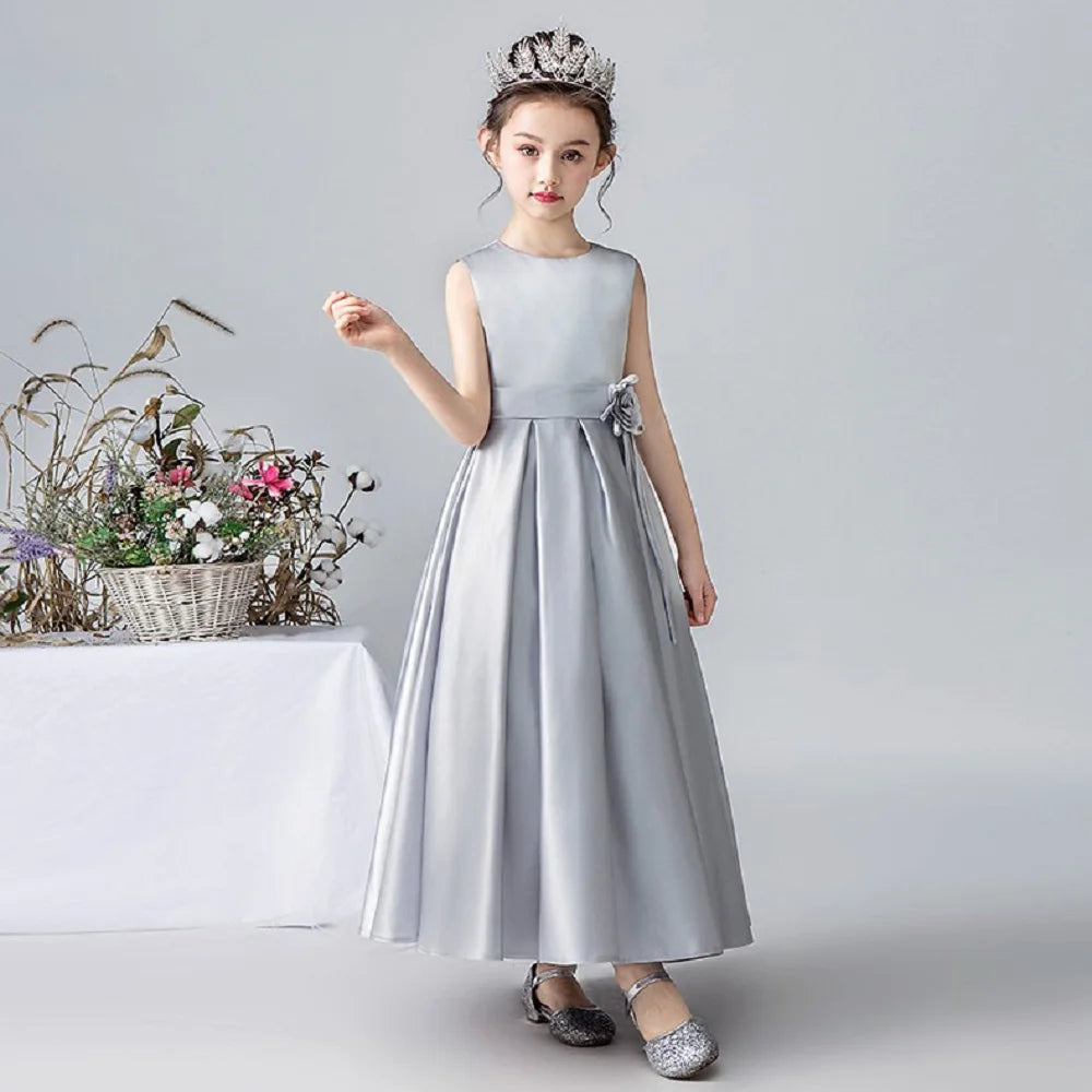 Elegant Satin Long Flower Girl Dress for Wedding, Party & Pageant - Perfect for Bridal Showers, Flower Girls & Special Occasions