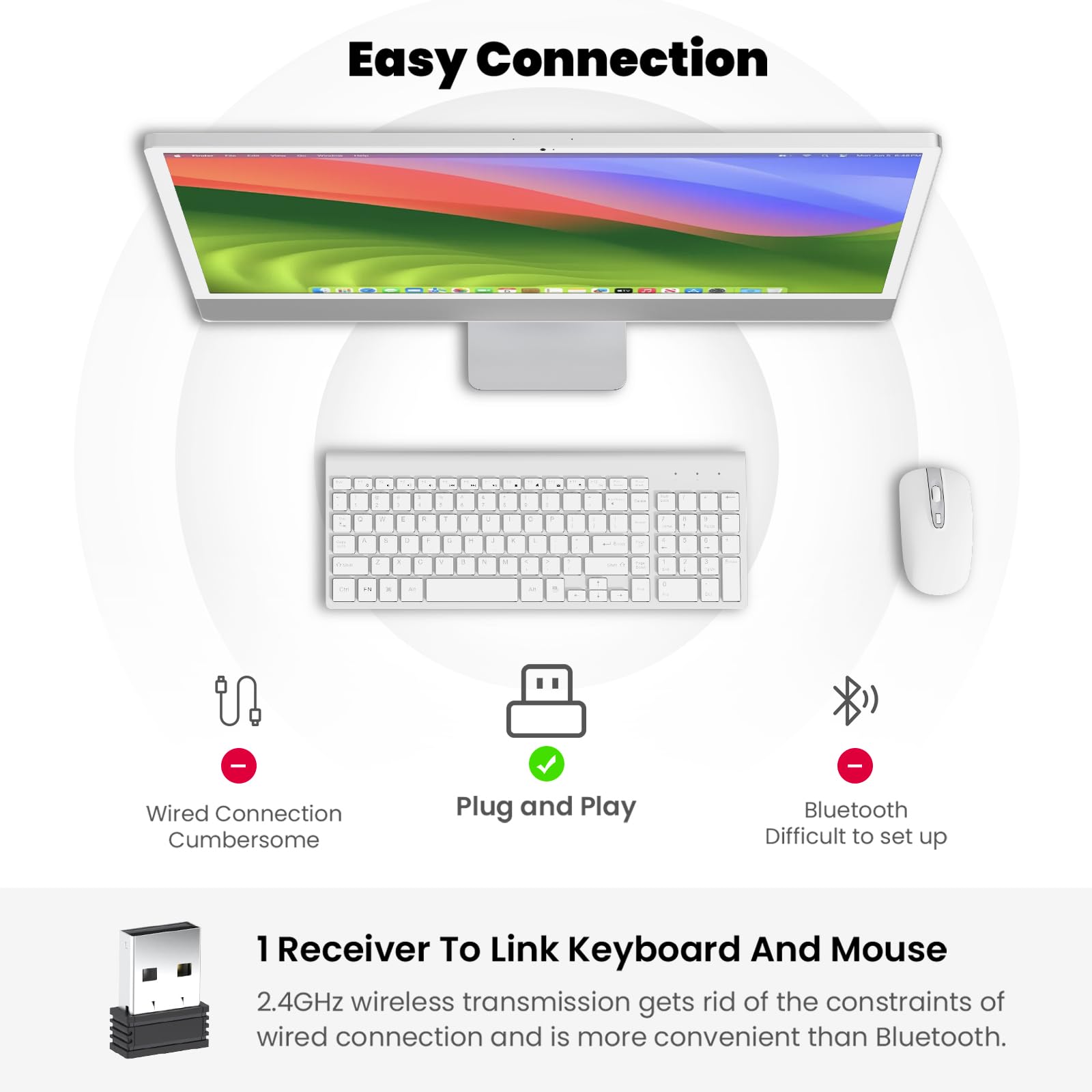 Cimetech Wireless Keyboard and Mouse Combo - 2.4G Ultra-Thin Full Size Wireless Keyboard with Mouse Set for Windows PC, Laptop, Desktop Computer - Silver | Perfect for Home Office, Gaming & Productivity