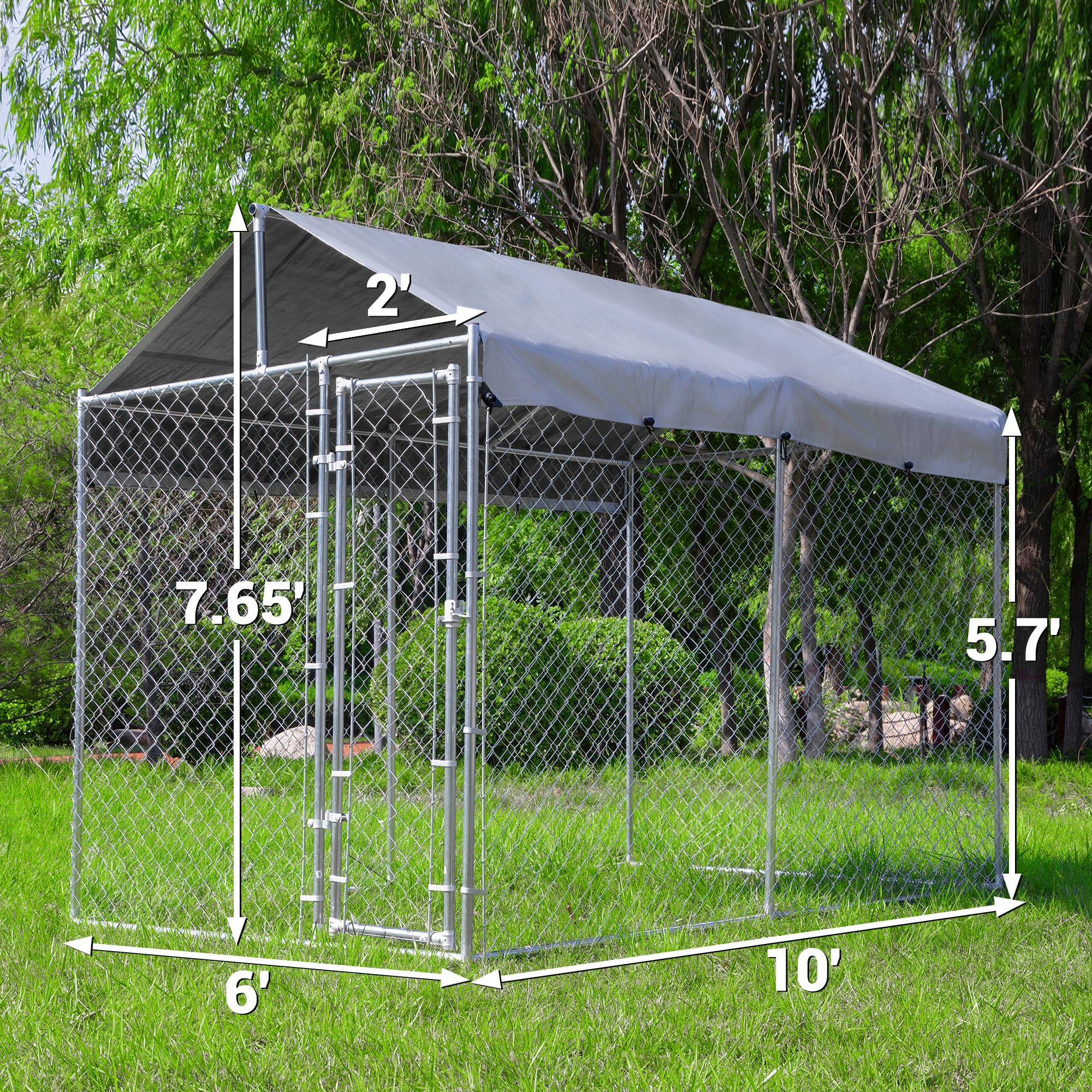 Extra Large Outdoor Dog Kennel - Heavy Duty Galvanized Steel Rust-Proof Dog Crate with Roof, Waterproof UV-Resistant Cover & Secure Lock - Perfect for Backyard, Kennel Runs, and Pet Safety