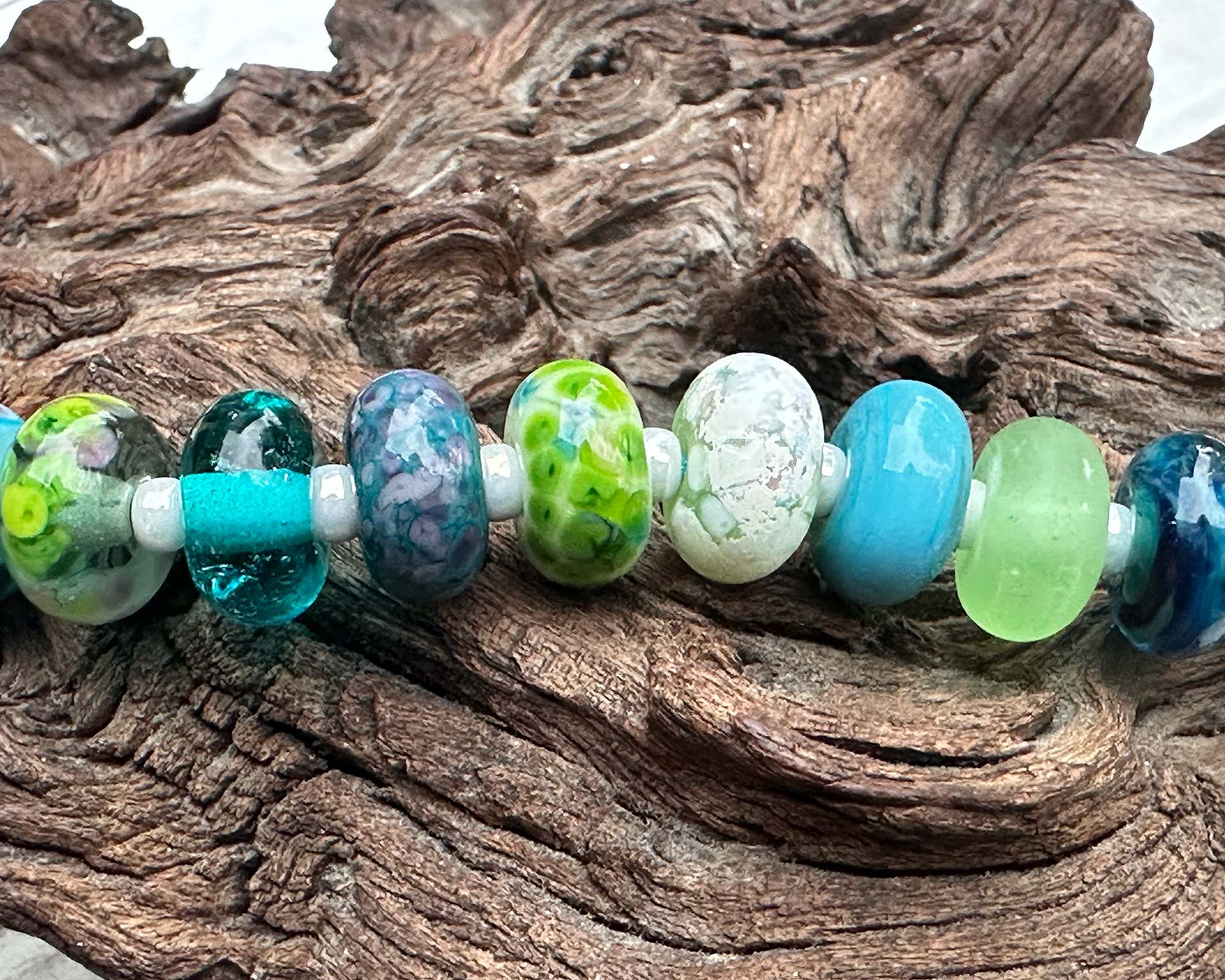 22 Blue Green Orphan Lampwork Beads Set - Handmade Glass Beads for Jewelry Making, DIY Crafts, Bracelets & Necklaces - Perfect for Beading Projects and Unique Gift Ideas