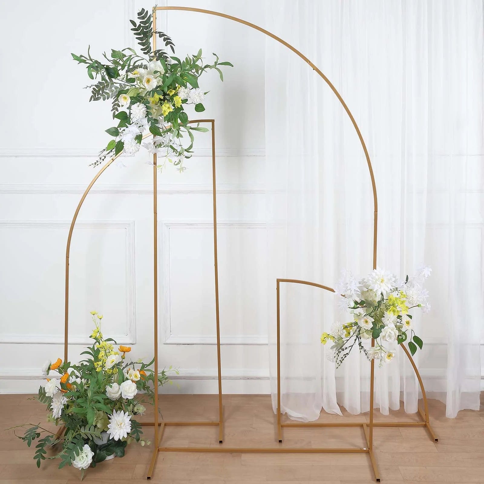 Half Moon Metal Floral Display Frame - Gold Wedding Arch Backdrop Stand for Outdoor Ceremonies, Photo Shoots & Garden Decor