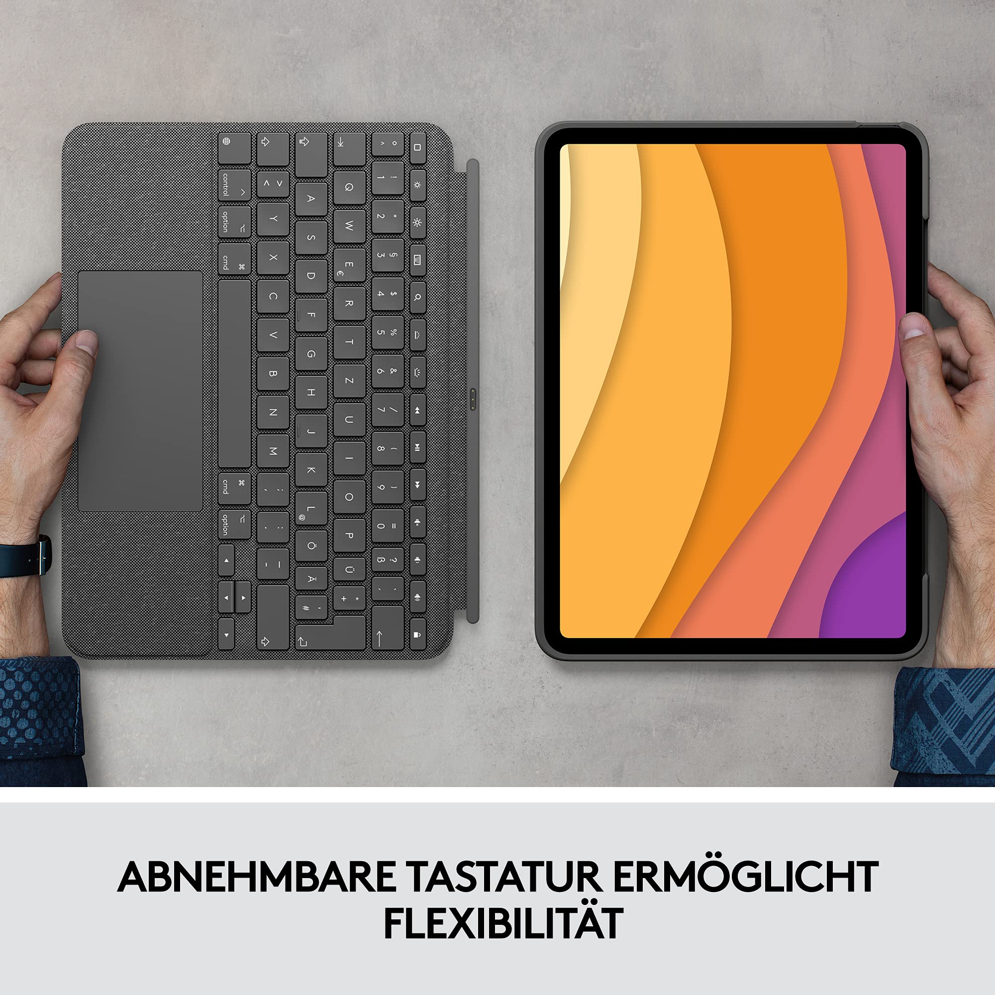Logitech Combo Touch Keyboard Case for iPad Air 4th & 5th Gen (2020, 2022) - Detachable Backlit Keyboard with Click-Anywhere Trackpad - German QWERTZ Layout - Gray - Perfect for Work, Study & Travel