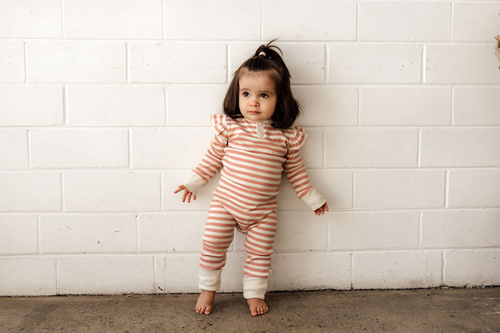 Organic Ribbed Baby Growsuit - Snuggle Hunny Rose Stripe - Soft Cotton Infant Romper for Newborns & Toddlers - Perfect for Playtime, Naptime & Photo Shoots