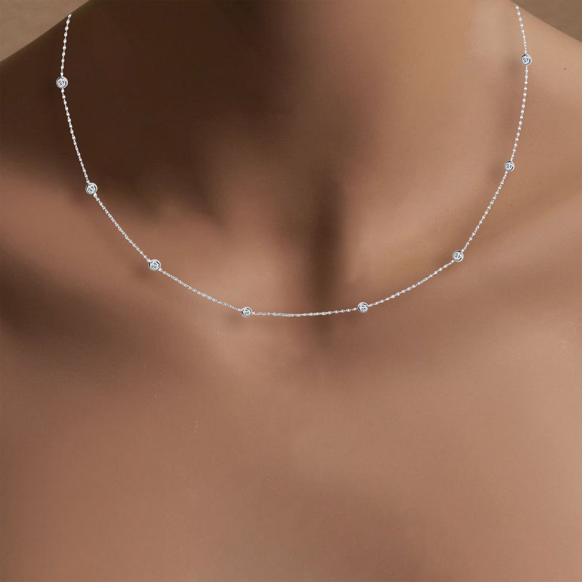 14K White Gold Diamond Spacer Bezel Necklace - Elegant Layering Jewelry for Women, Perfect for Weddings, Parties & Everyday Wear