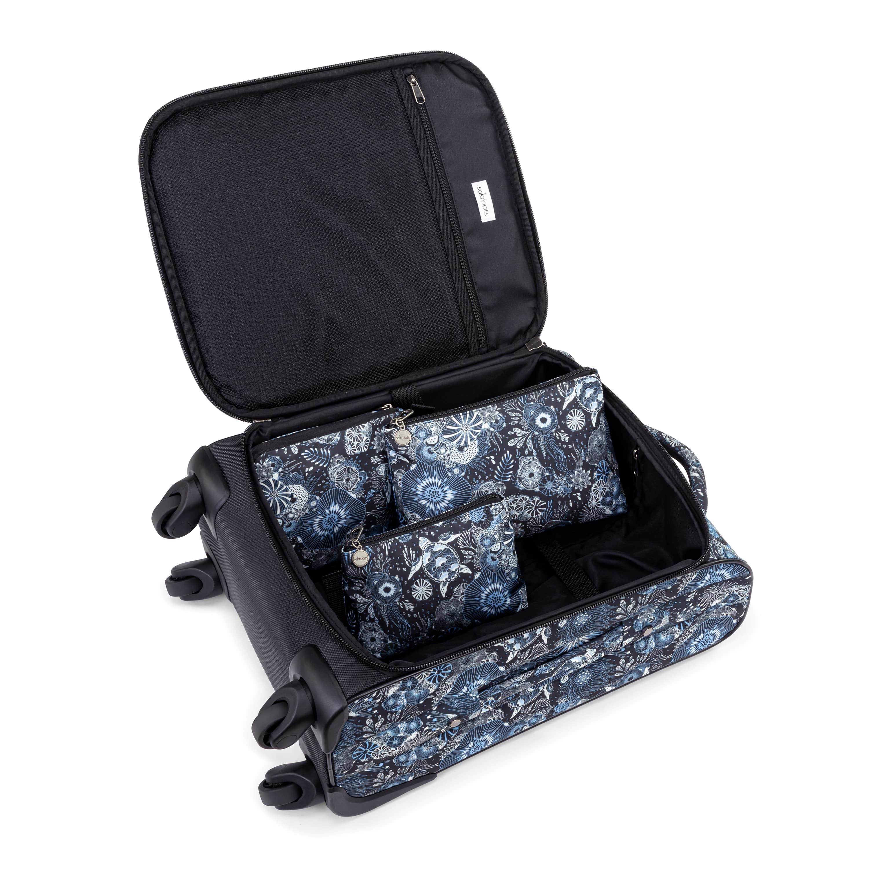 On The Go 21 Spinner Luggage Set - EcoTwill Fabric - Midnight Seascape Color - Perfect for Business Travel & Weekend Getaways
