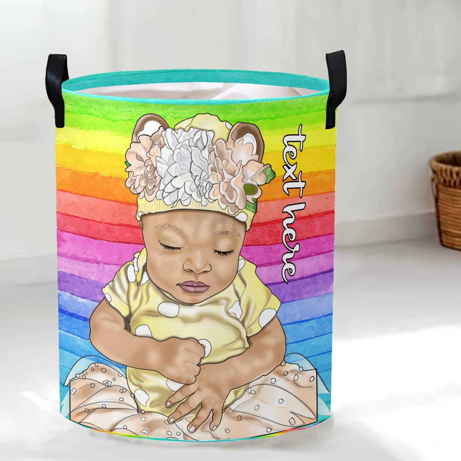 Custom Name Rainbow Stripe Baby Storage Bin - Waterproof Nursery Organizer with Durable Handles - Dirty Clothes Hamper for Bedroom, Bathroom & Kids Room - Perfect for Baby Clothes, Toys & Laundry Organization