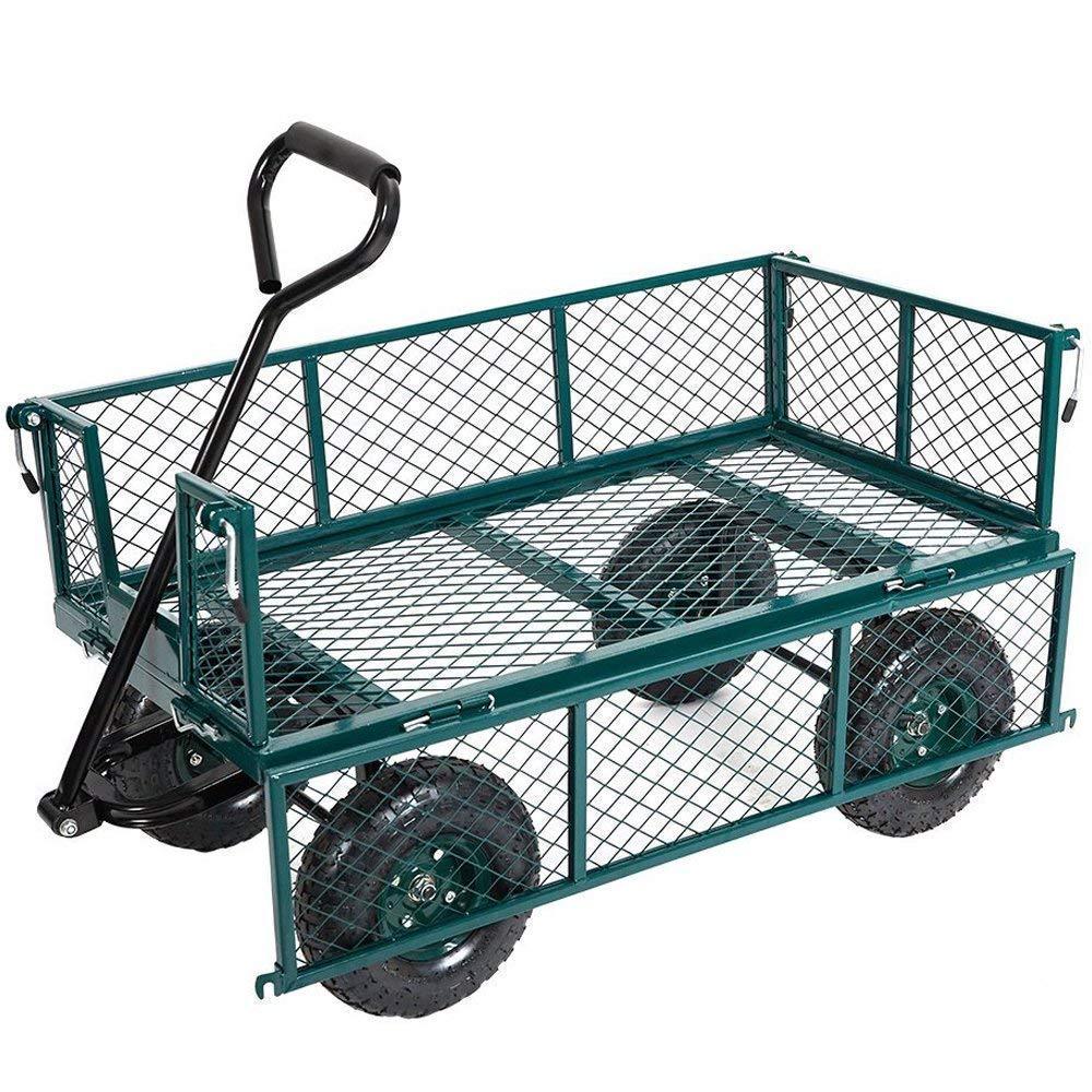 Heavy Duty Garden Cart Wagon - 550lb Capacity Steel Mesh Utility Cart with 180° Rotating Handle, Removable Sides & 10
